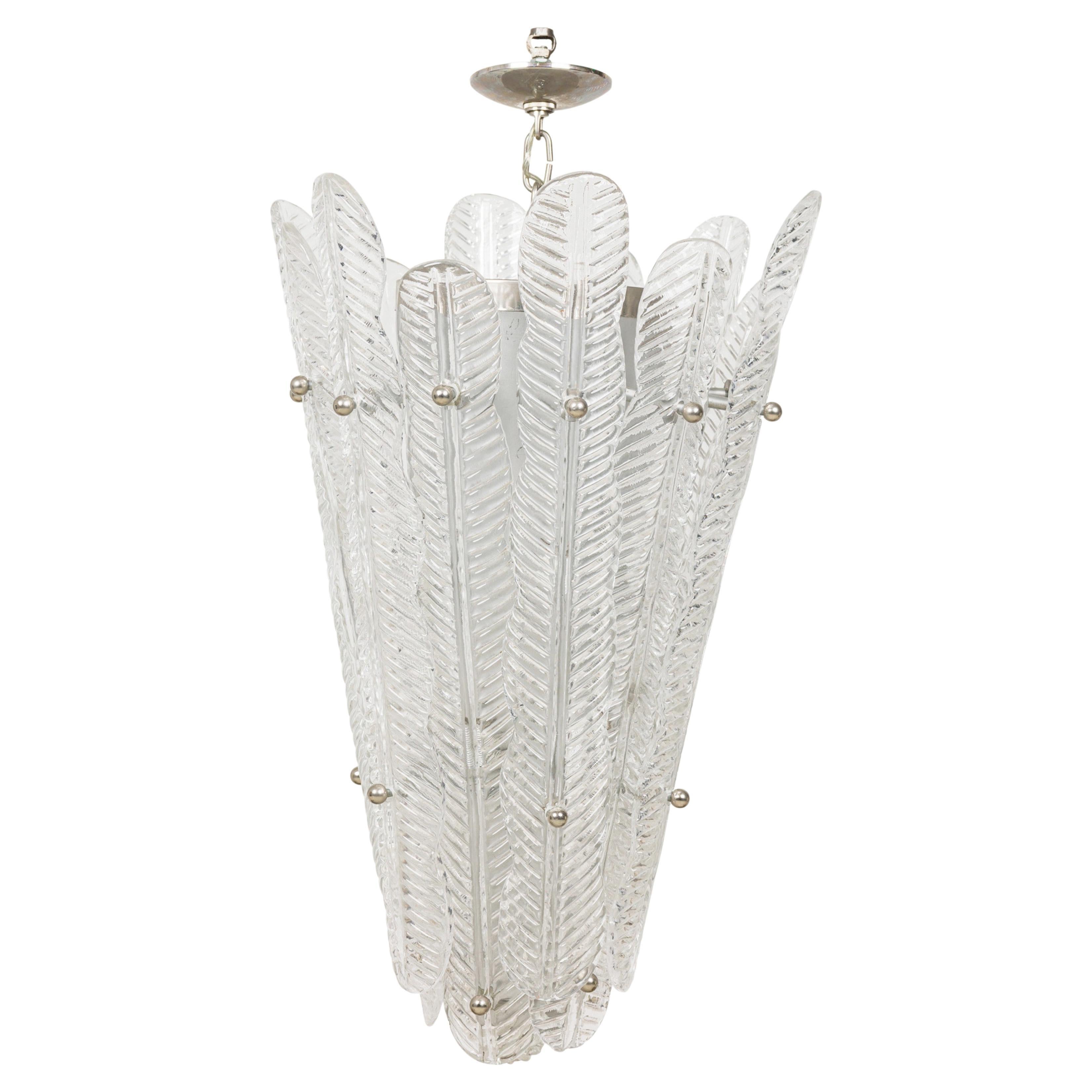 Murano Italian Mid-Century Glass and Silver Metal Pendant Chandelier For Sale