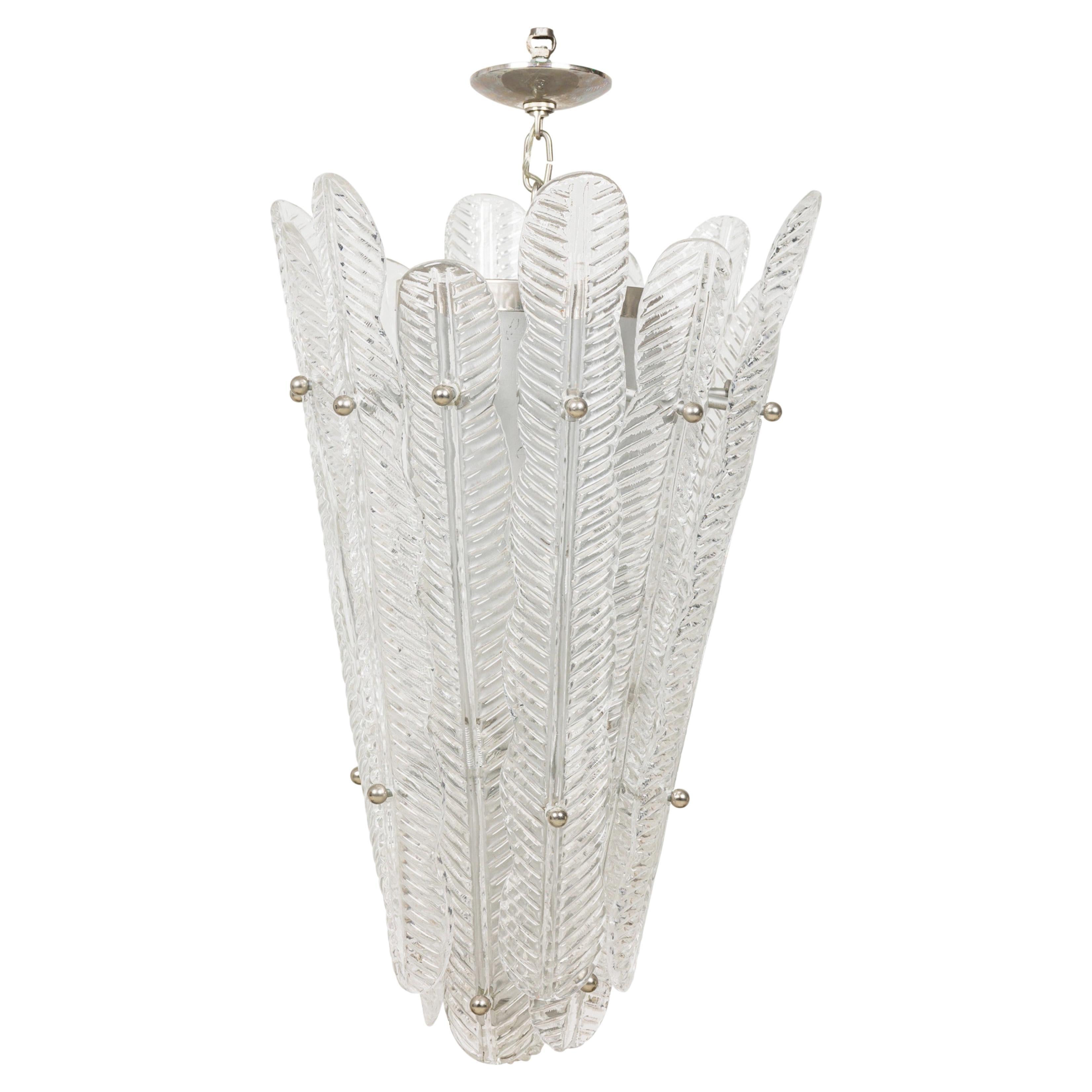 Murano Italian Mid-Century Glass and Silver Metal Pendant Chandelier