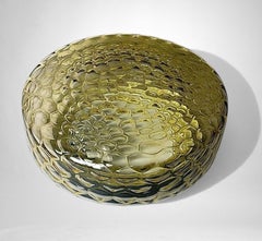 Plafón / Lámpara de Techo de Cristal Burbuja Ámbar de Murano, Fabricación Italiana de Mediados de Siglo