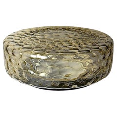 Plafón / Lámpara de Techo de Cristal Burbuja Ámbar de Murano, Fabricación Italiana de Mediados de Siglo