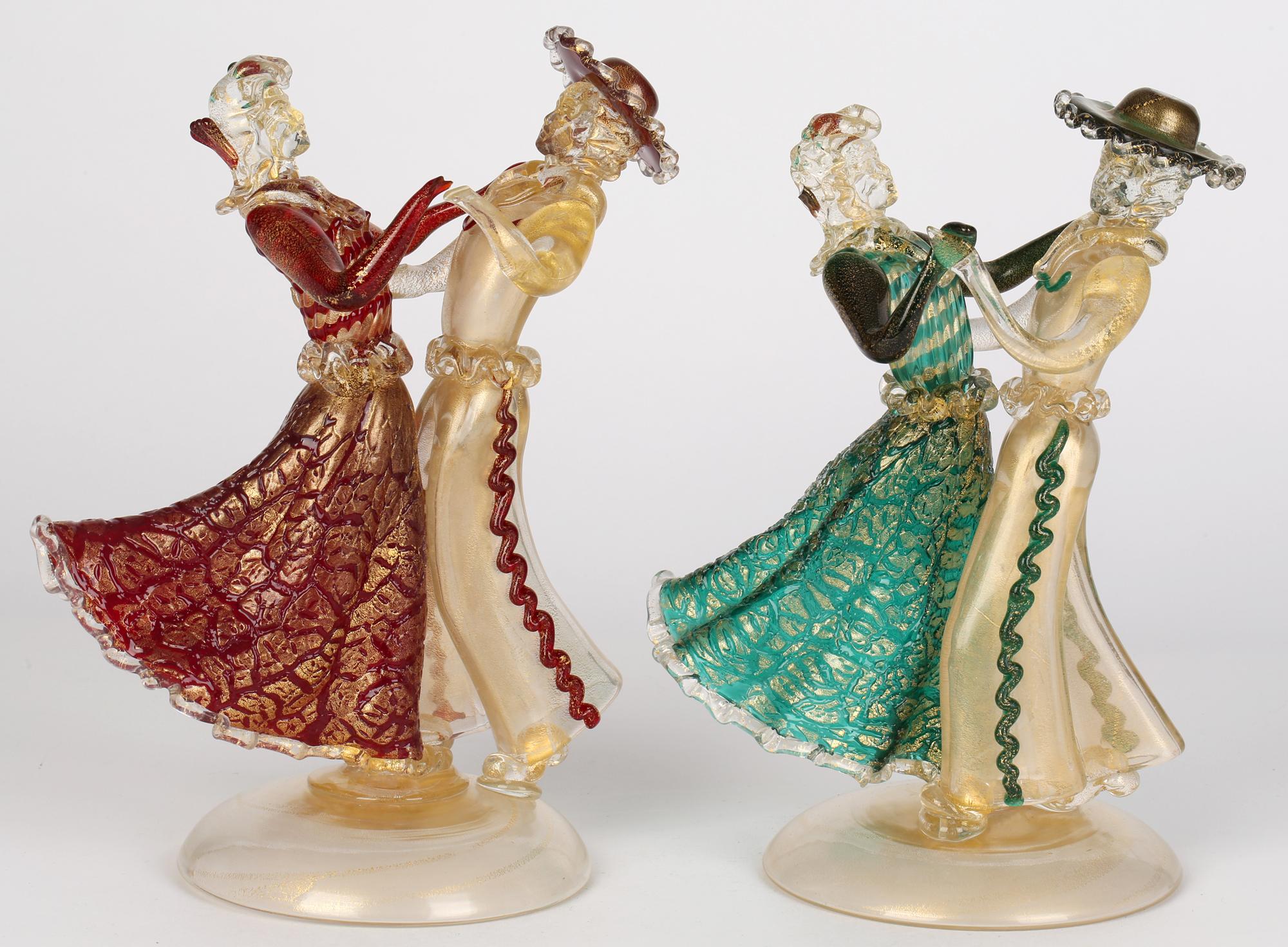 Blown Glass Murano Italian Mid-Century Unusual and Scarce Pair Glass Dancing Couples For Sale