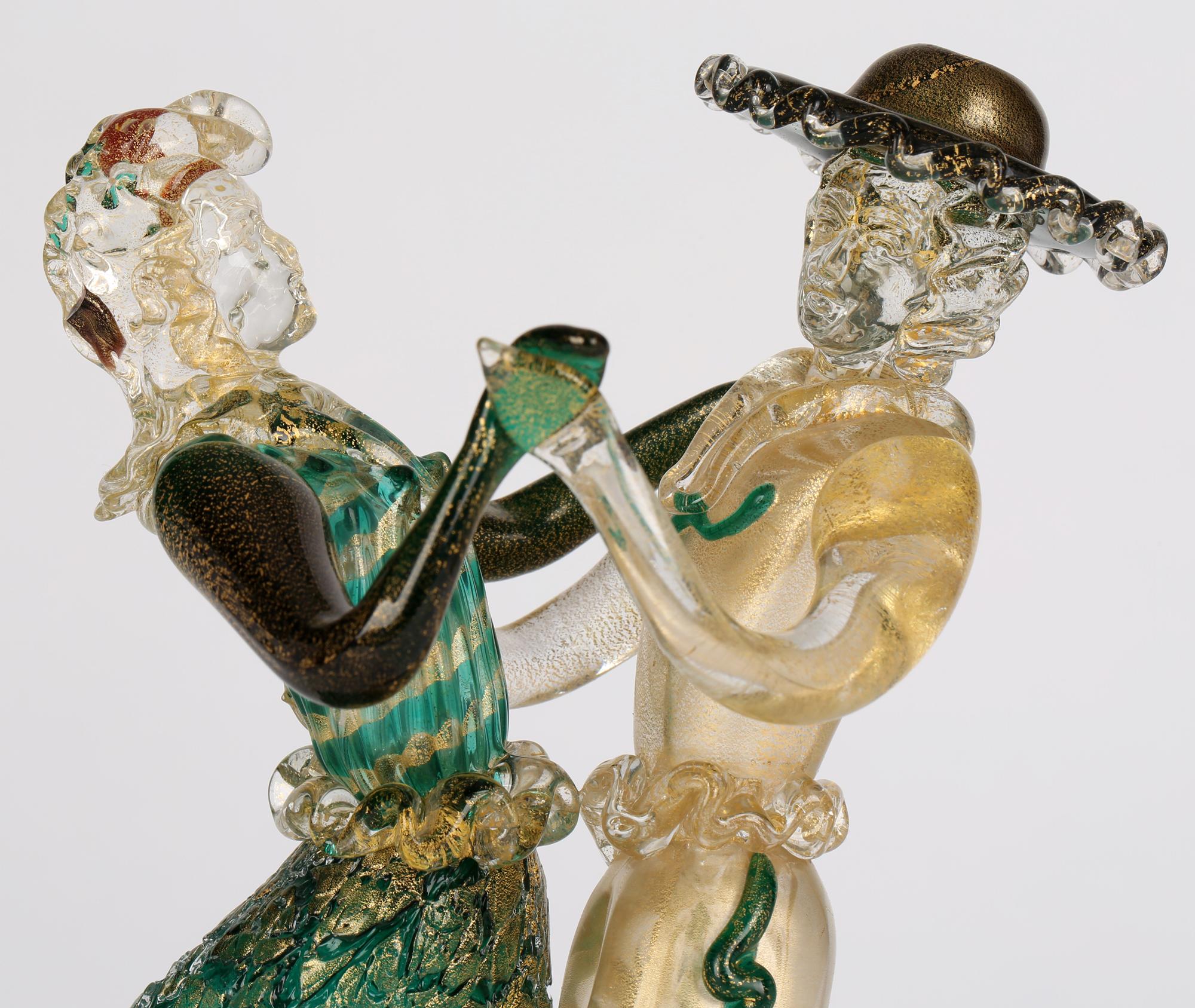 Murano Italian Mid-Century Unusual and Scarce Pair Glass Dancing Couples For Sale 2