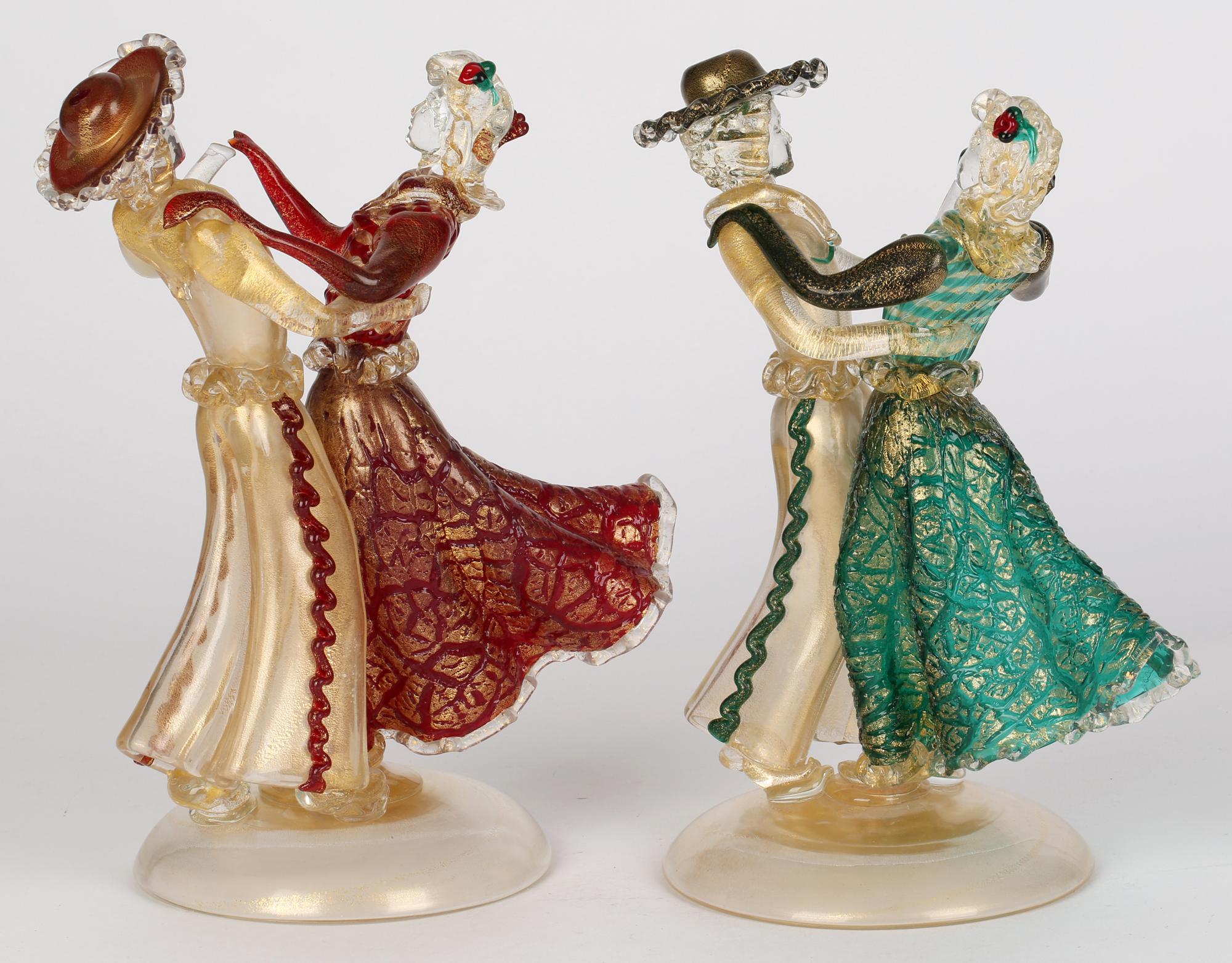 Murano Italian Mid-Century Unusual and Scarce Pair Glass Dancing Couples For Sale 3