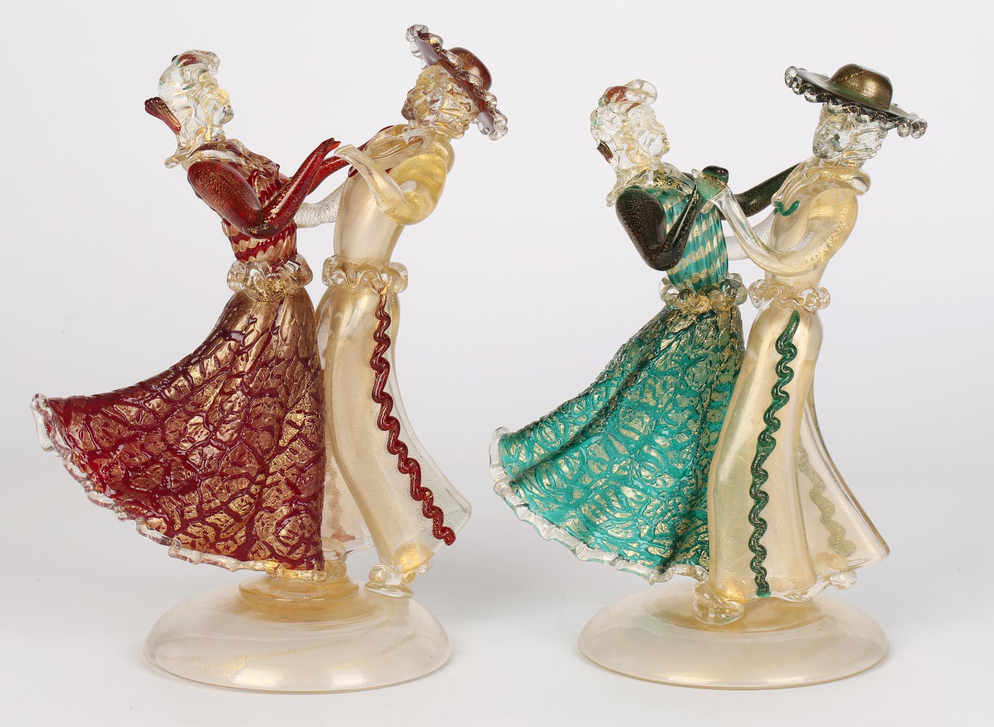 Murano Italian Mid-Century Unusual and Scarce Pair Glass Dancing Couples For Sale 7