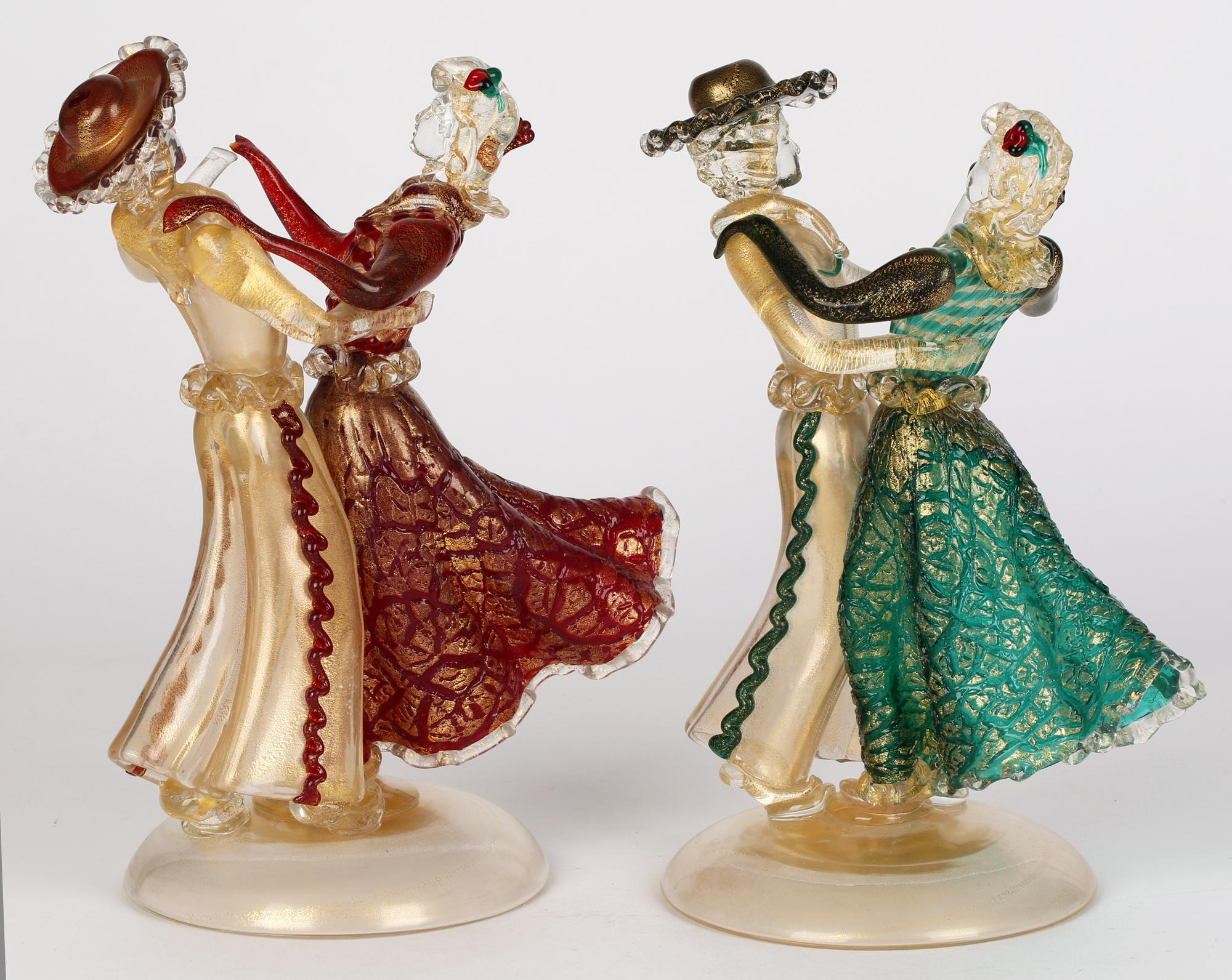 Murano Italian Mid-Century Unusual and Scarce Pair Glass Dancing Couples In Good Condition For Sale In Bishop's Stortford, Hertfordshire