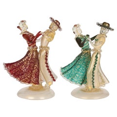 Murano Italian Mid-Century Unusual and Scarce Pair Glass Dancing Couples