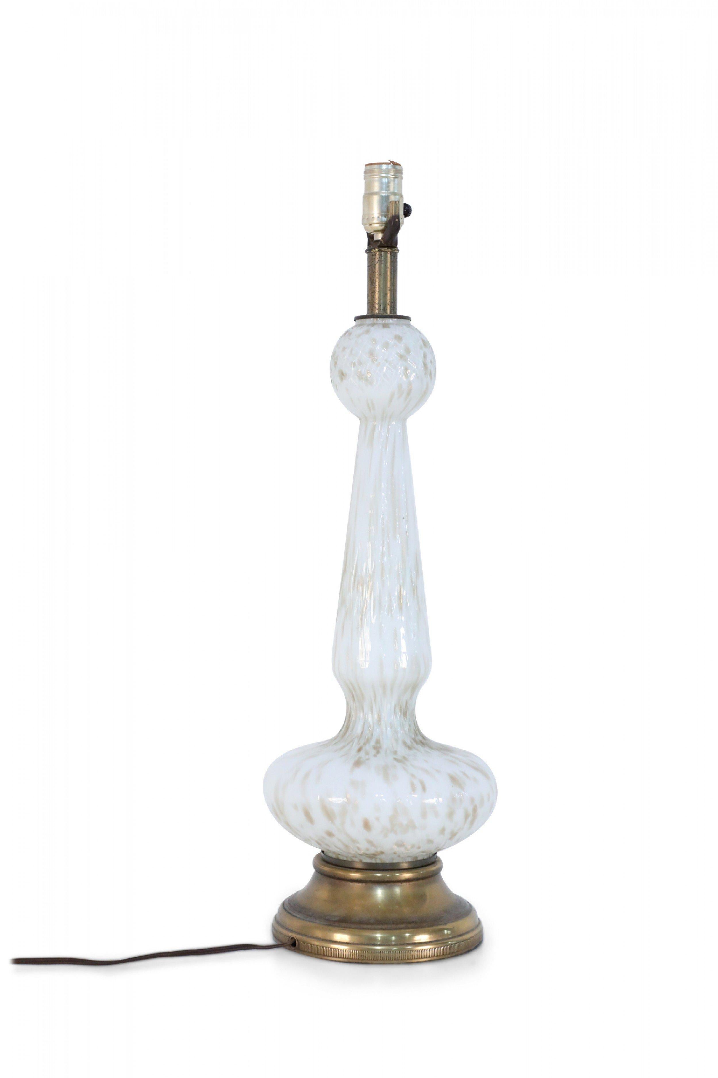Metal Murano Italian Mid-Century Venetian Style White and Gold Glass Table Lamp For Sale