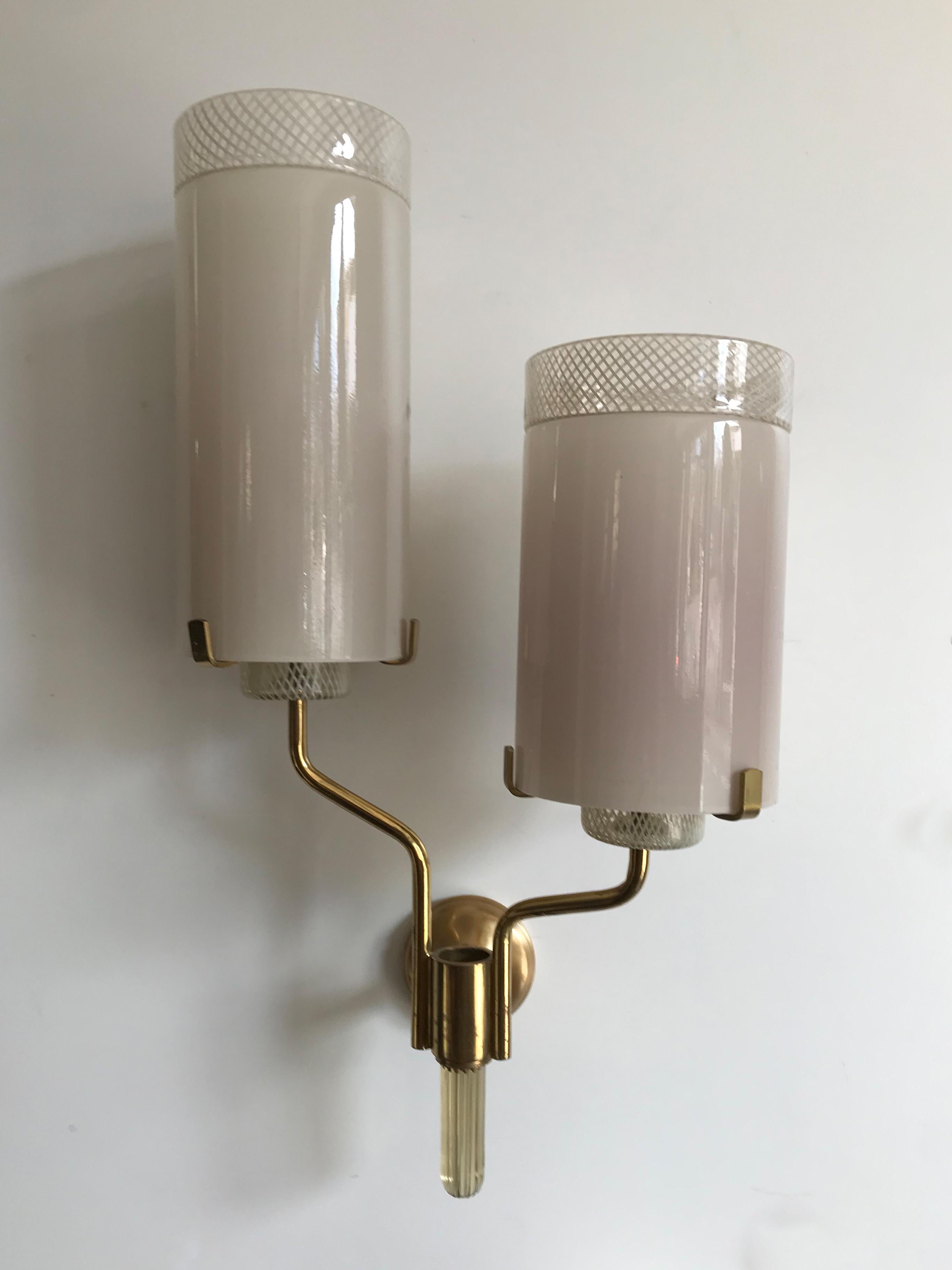 Murano Italian Midcentury Brass Glass Sconces  Wall Lamps, 1950s 5