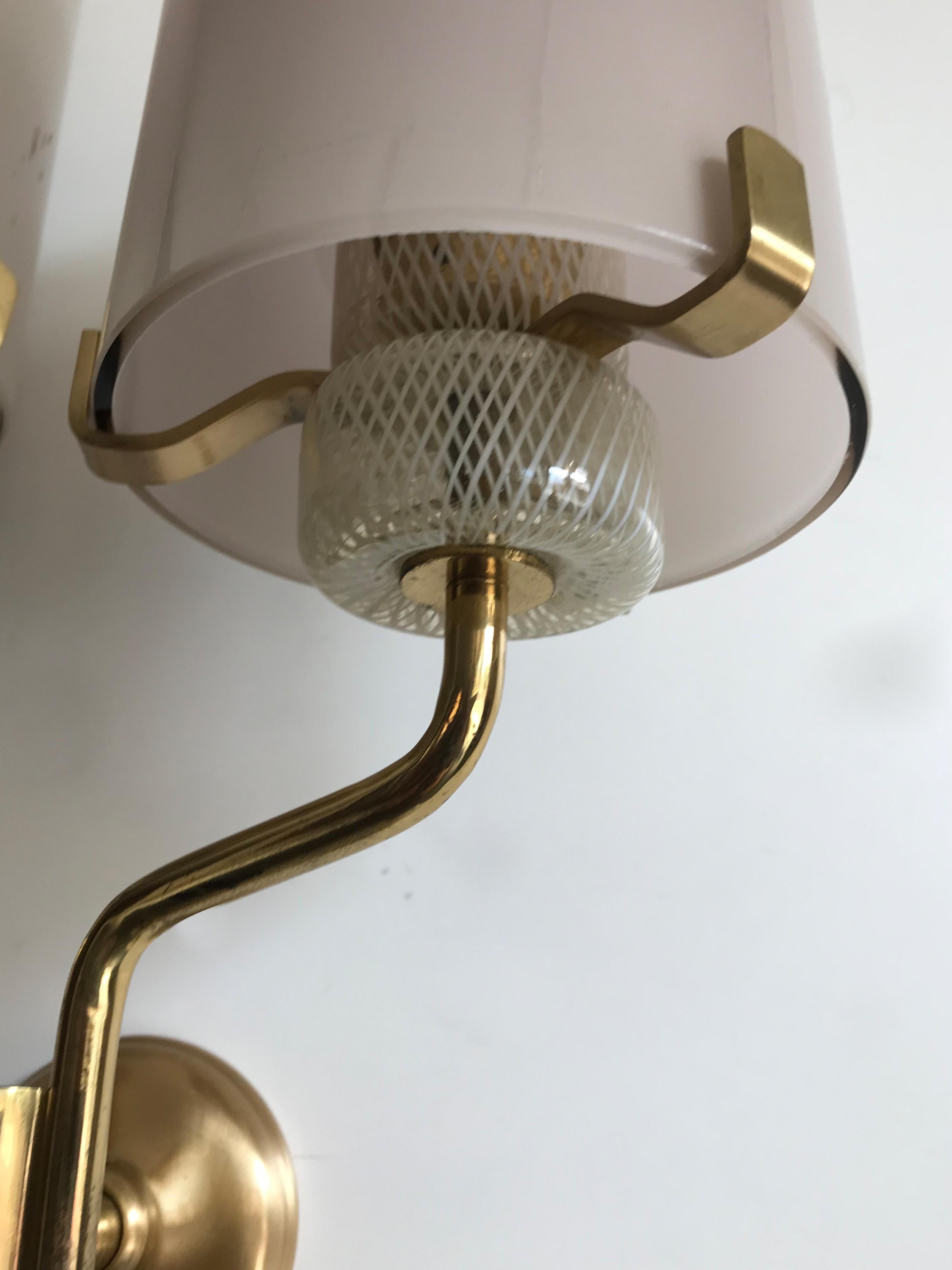 Murano Italian Midcentury Brass Glass Sconces  Wall Lamps, 1950s 7