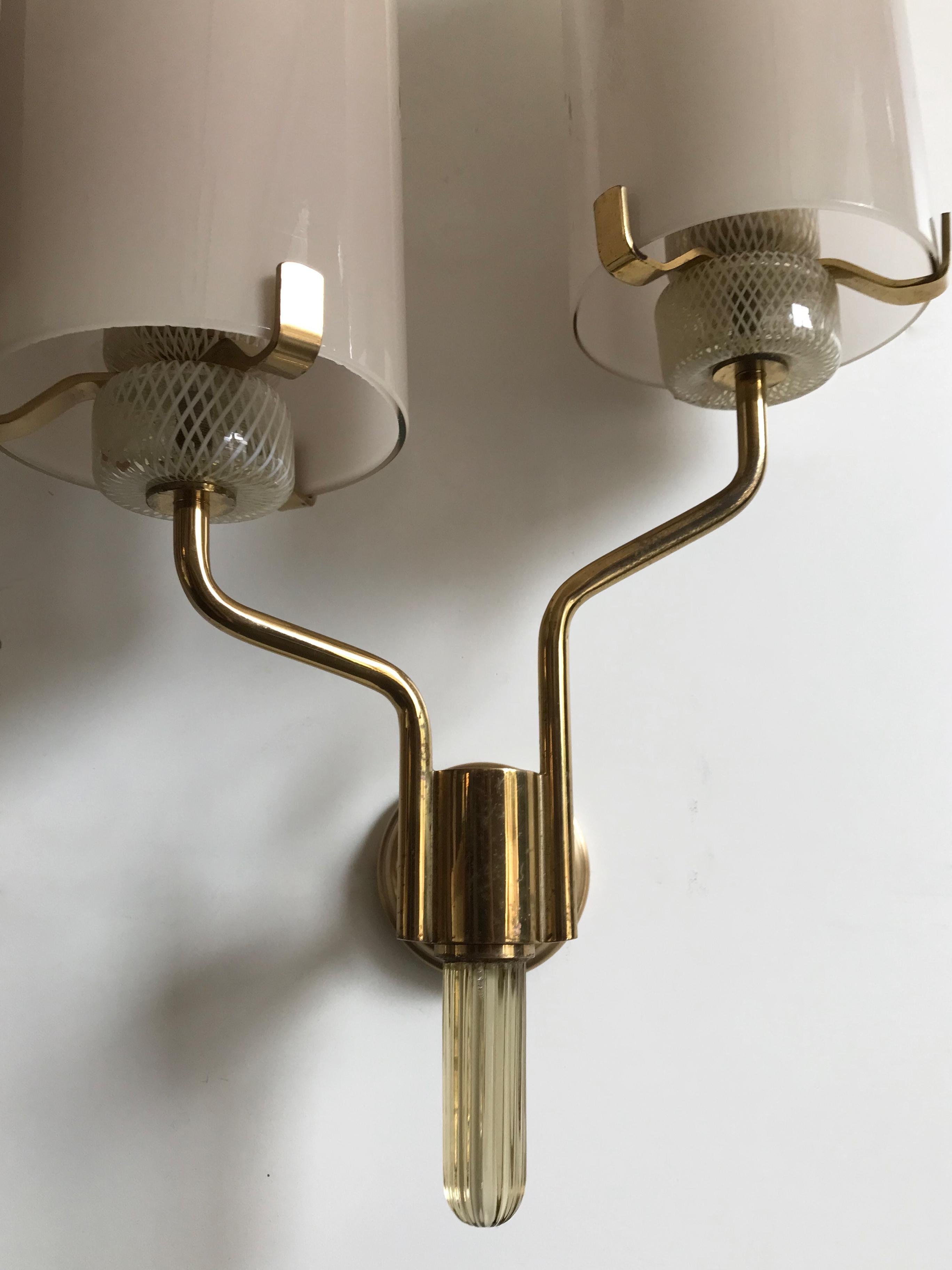 Murano Italian Midcentury Brass Glass Sconces  Wall Lamps, 1950s 8