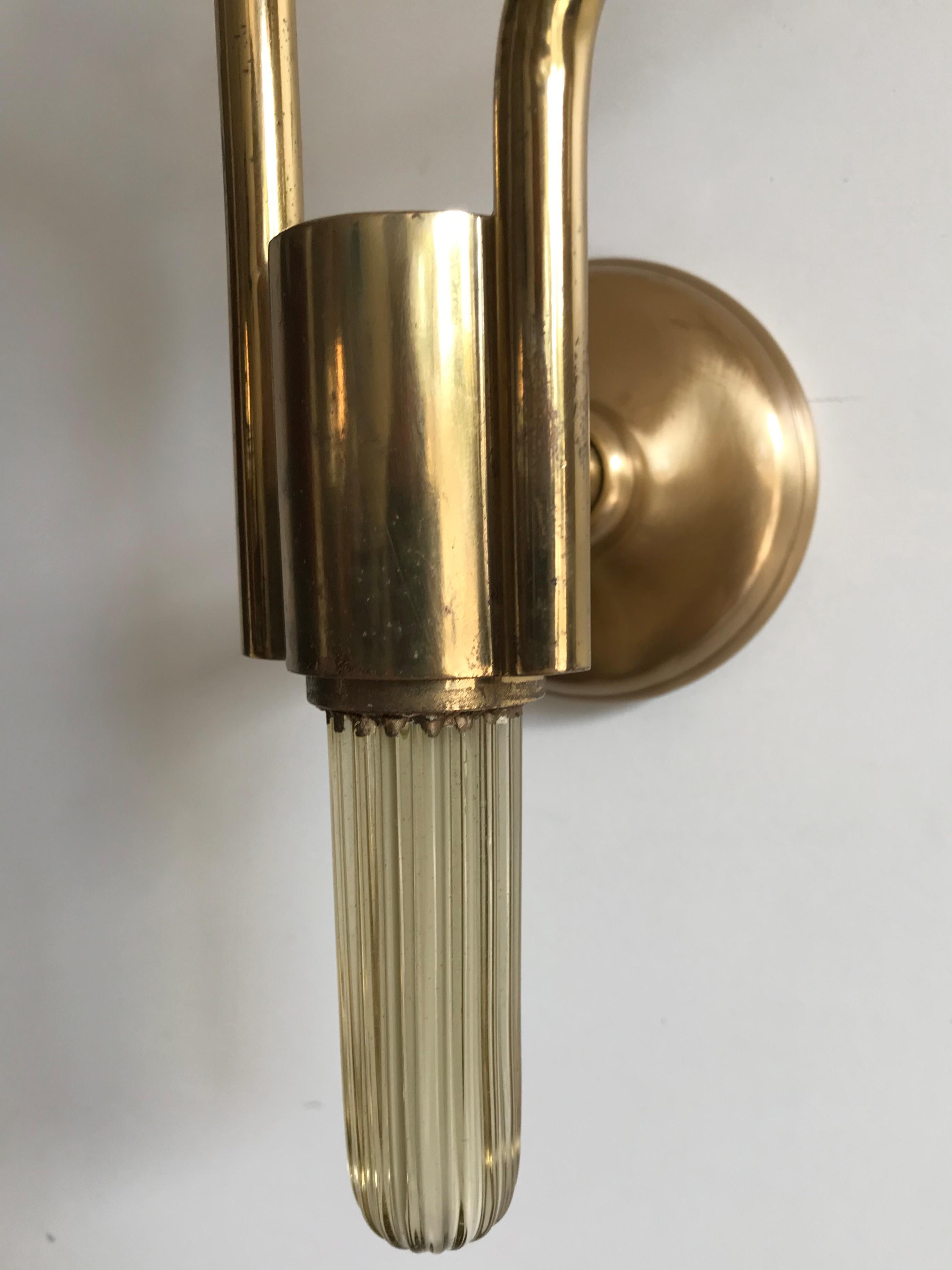 Murano Italian Midcentury Brass Glass Sconces  Wall Lamps, 1950s 10