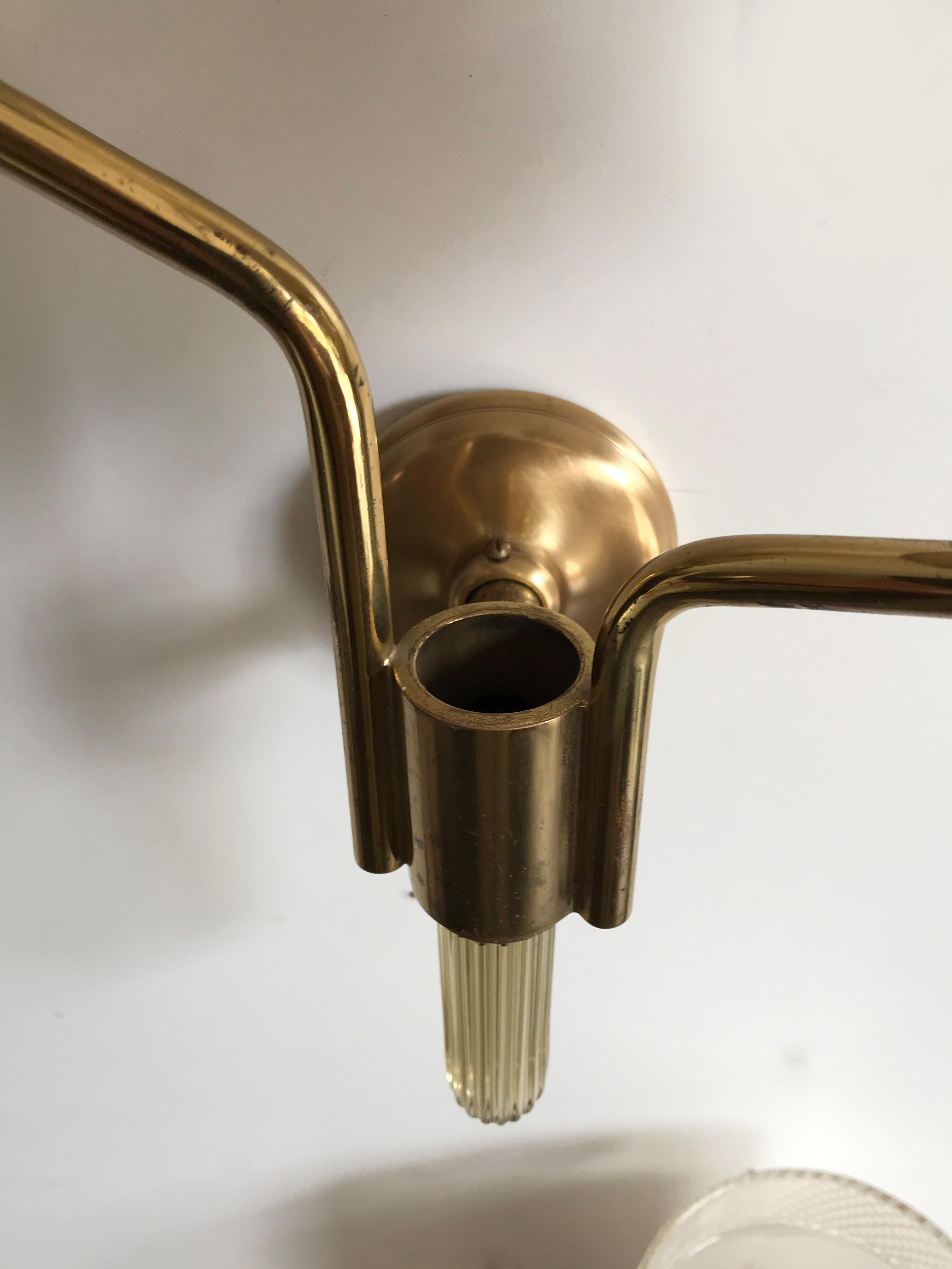 Murano Italian Midcentury Brass Glass Sconces  Wall Lamps, 1950s 11