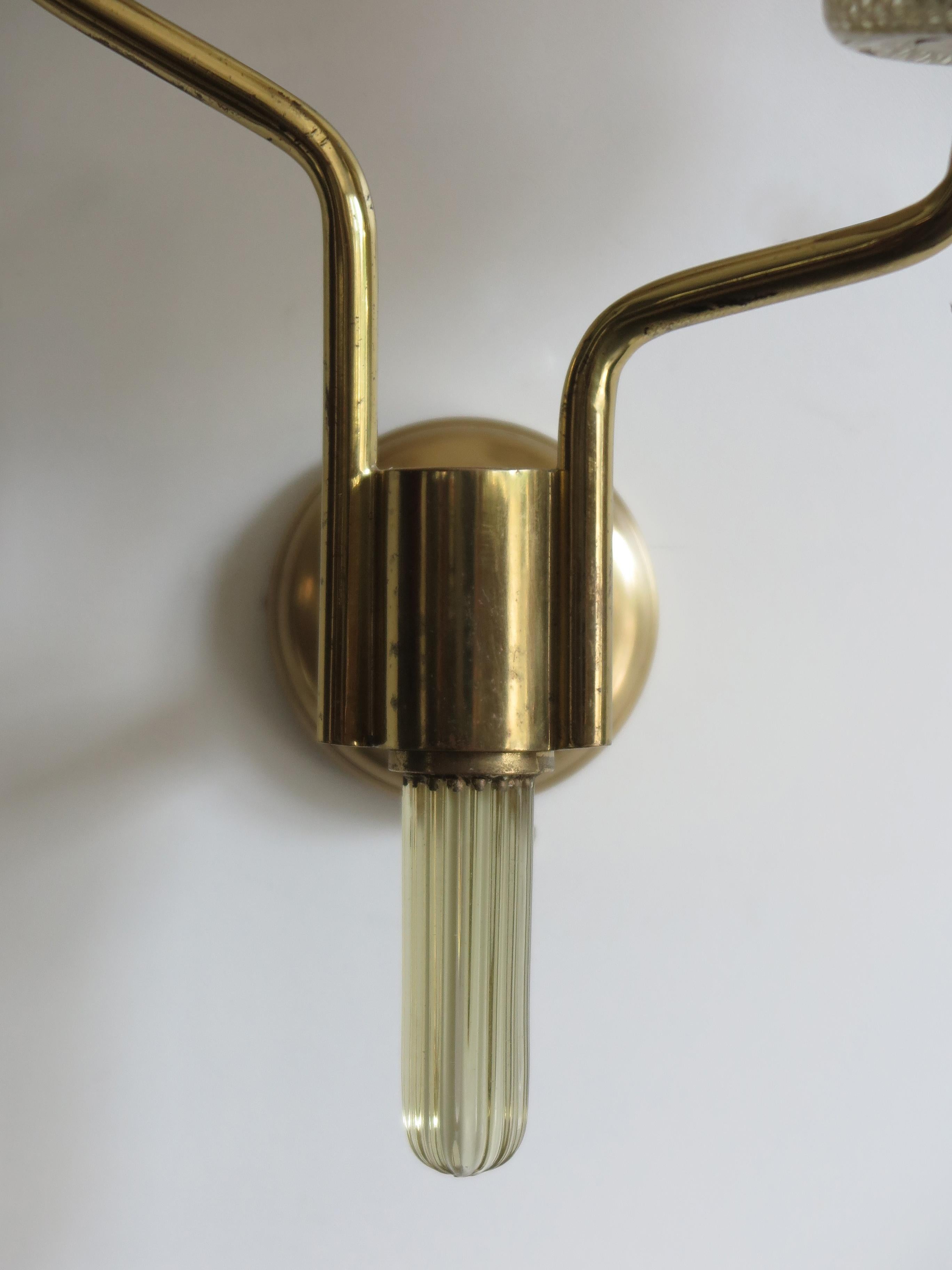 Murano Italian Midcentury Brass Glass Sconces  Wall Lamps, 1950s 12
