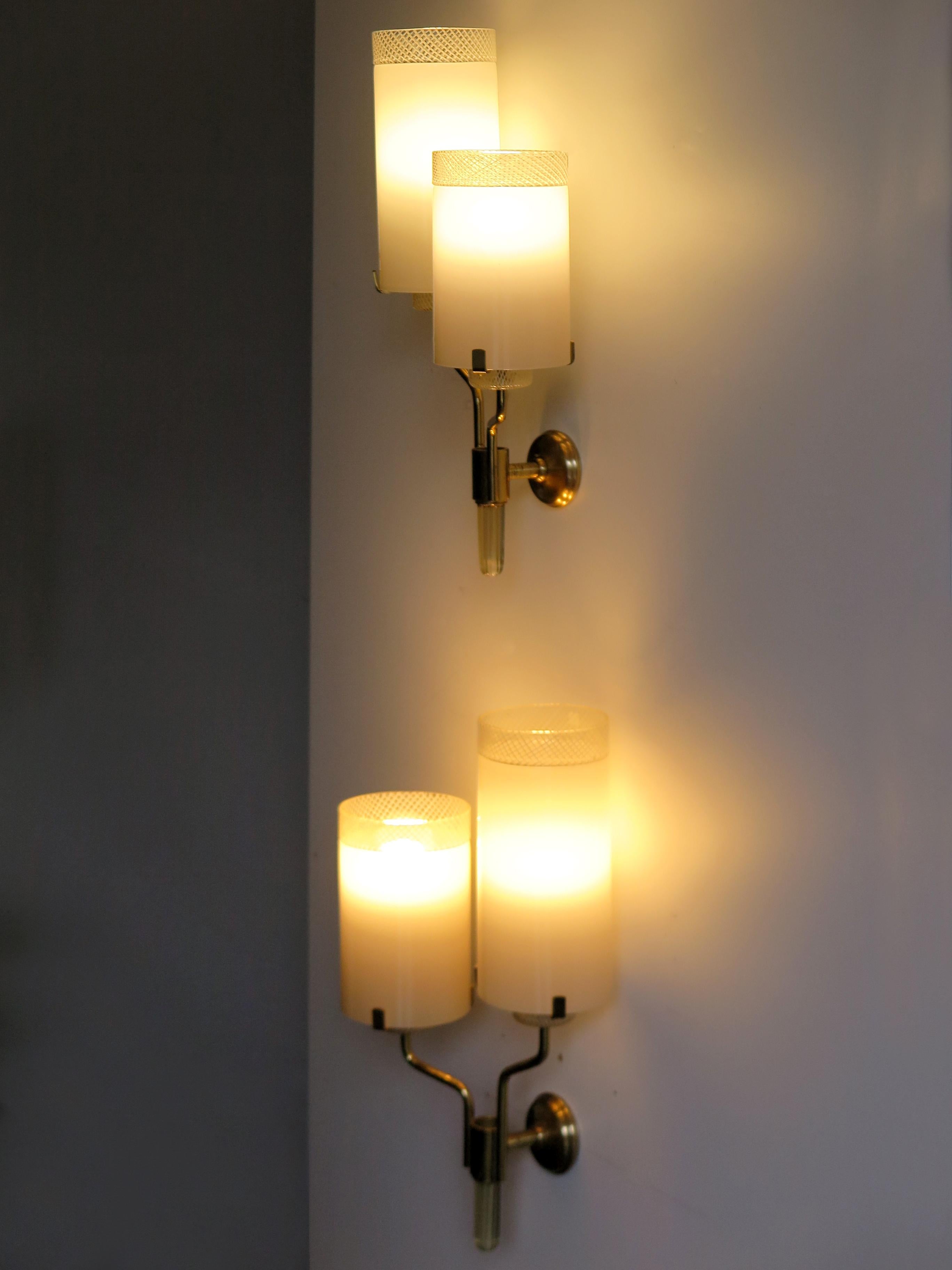 Mid-Century Modern Murano Italian Midcentury Brass Glass Sconces  Wall Lamps, 1950s