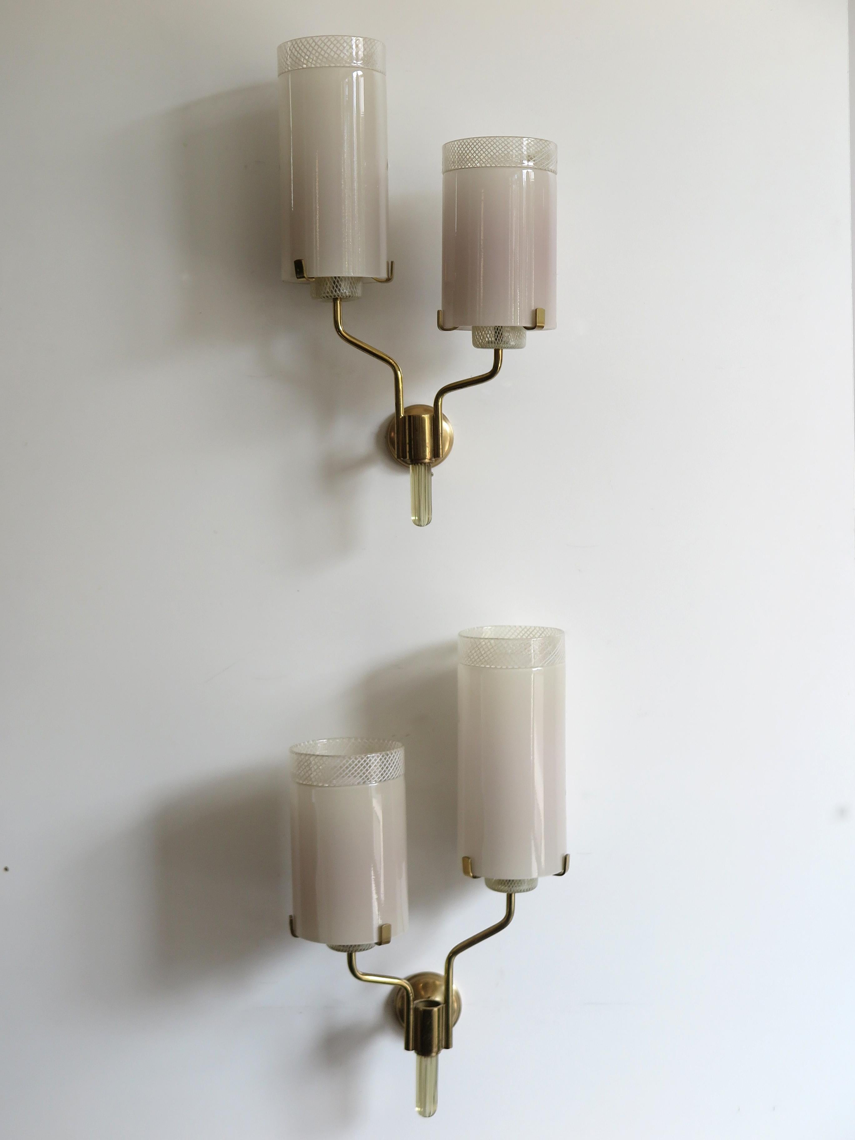 Murano Italian Midcentury Brass Glass Sconces  Wall Lamps, 1950s In Good Condition In Reggio Emilia, IT
