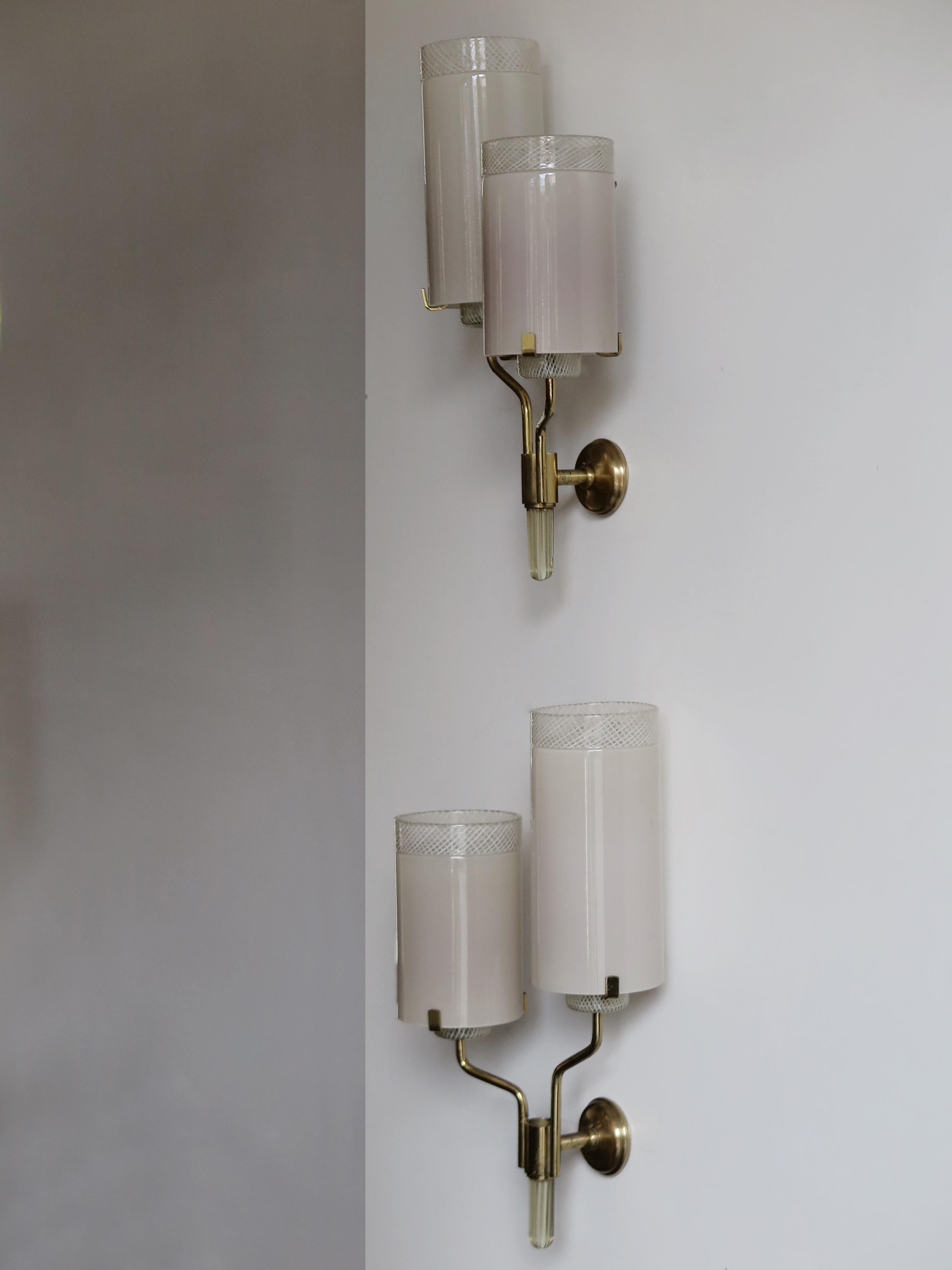 Mid-20th Century Murano Italian Midcentury Brass Glass Sconces  Wall Lamps, 1950s