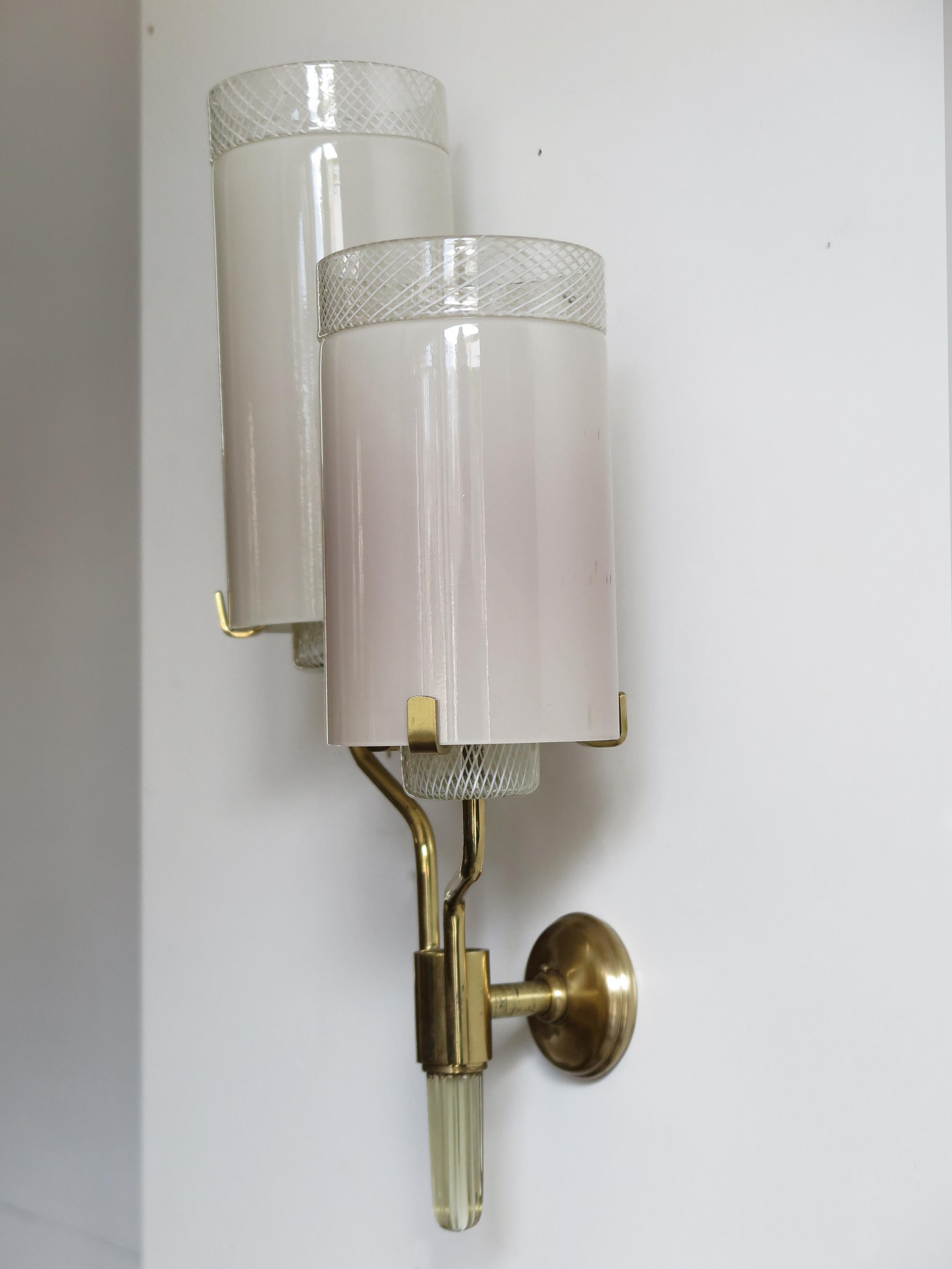 Murano Italian Midcentury Brass Glass Sconces  Wall Lamps, 1950s 1