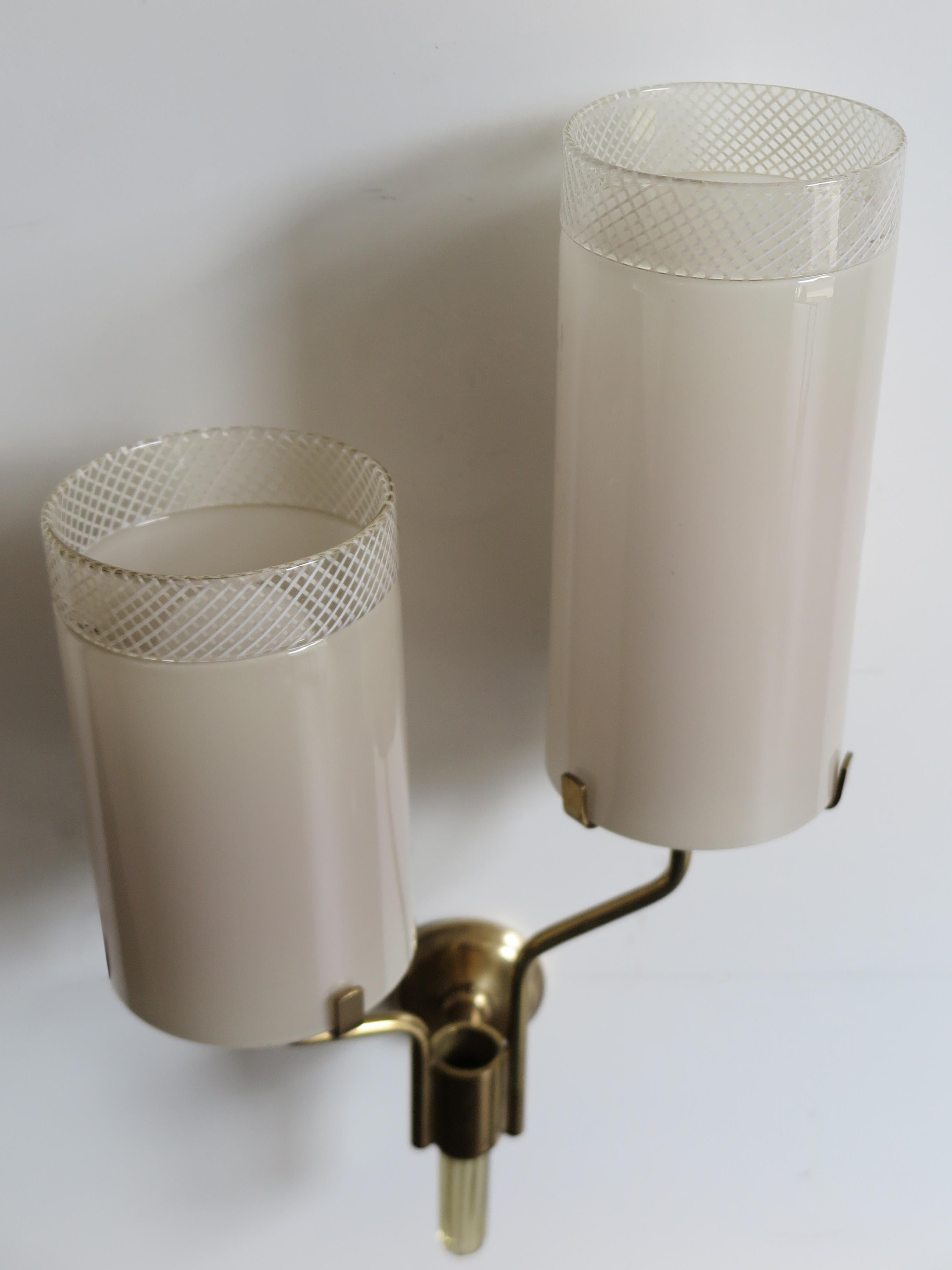 Murano Italian Midcentury Brass Glass Sconces  Wall Lamps, 1950s 2