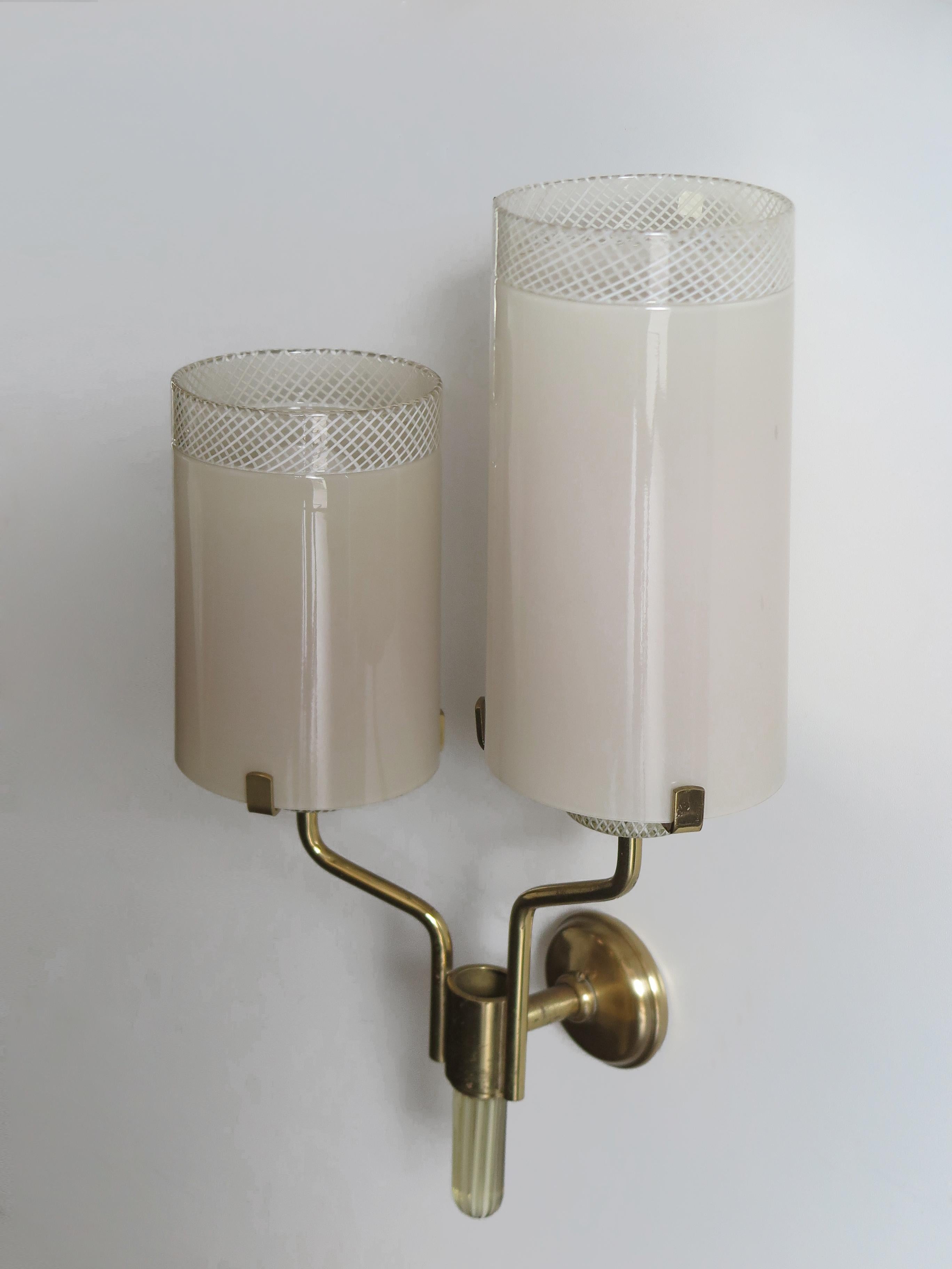 Murano Italian Midcentury Brass Glass Sconces  Wall Lamps, 1950s 3