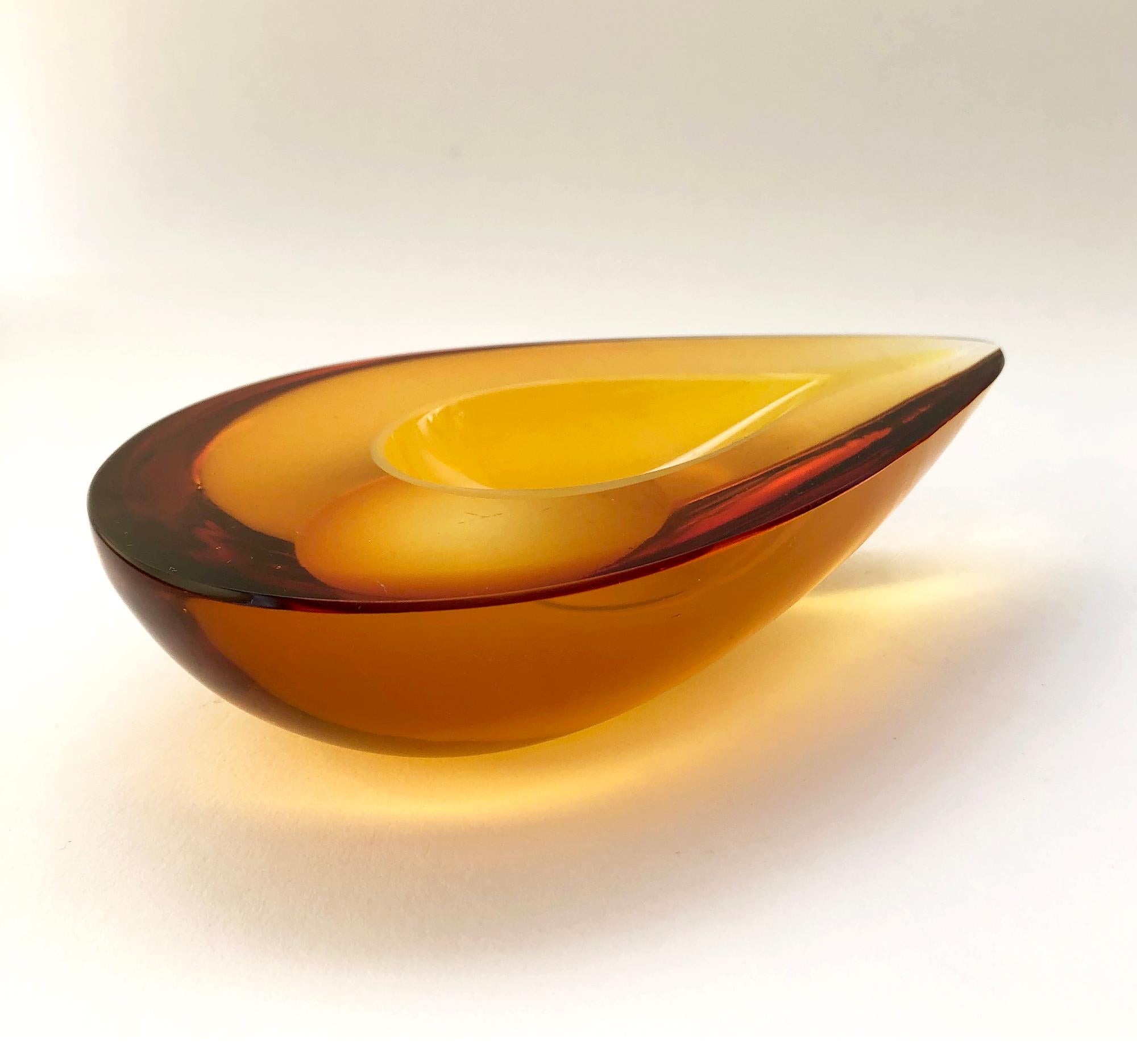 Mid-Century Modern Murano Italian Modernist Amber Sommerso Small Teardrop Bowl  For Sale