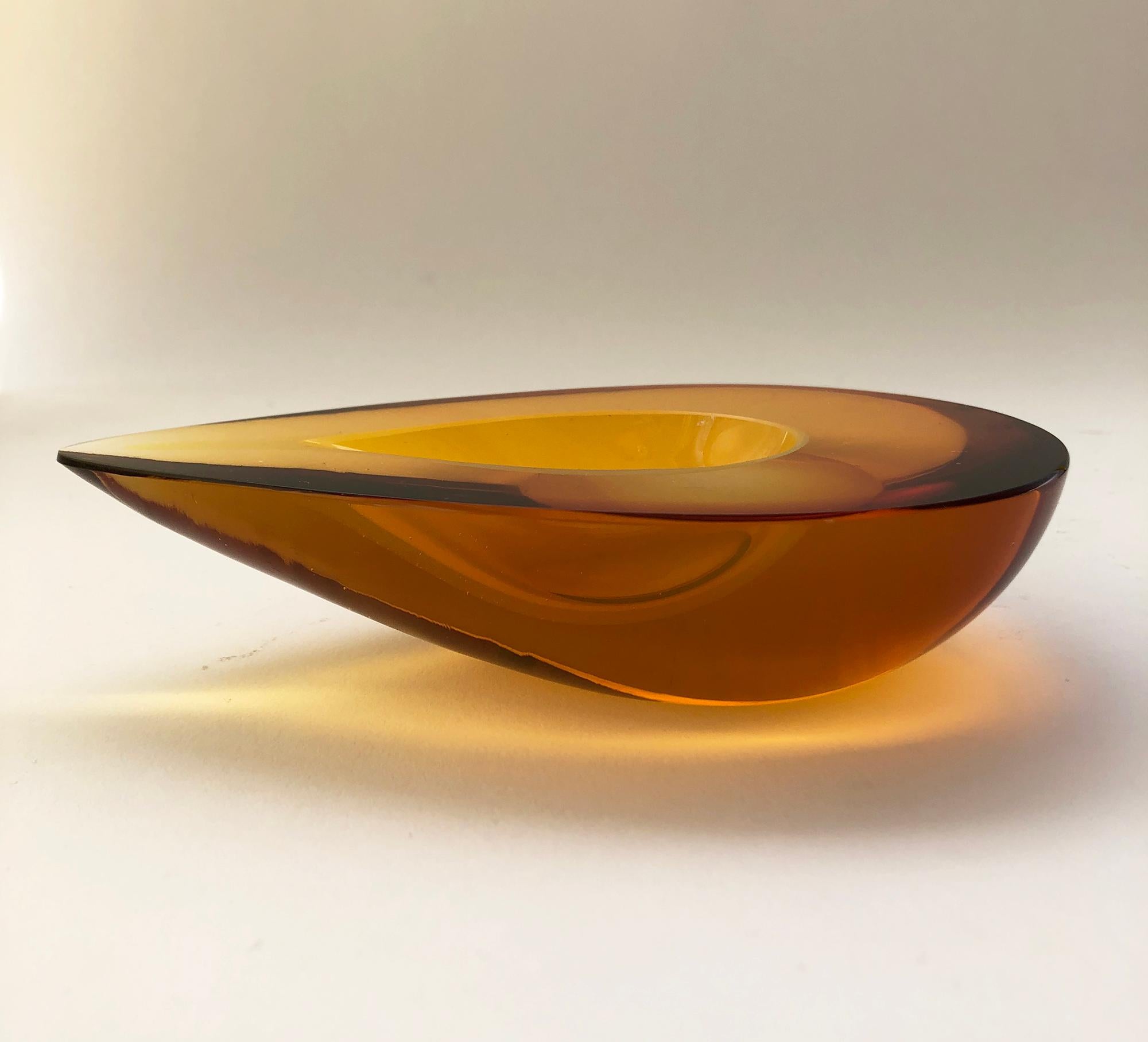 Blown Glass Murano Italian Modernist Amber Sommerso Small Teardrop Bowl For Sale