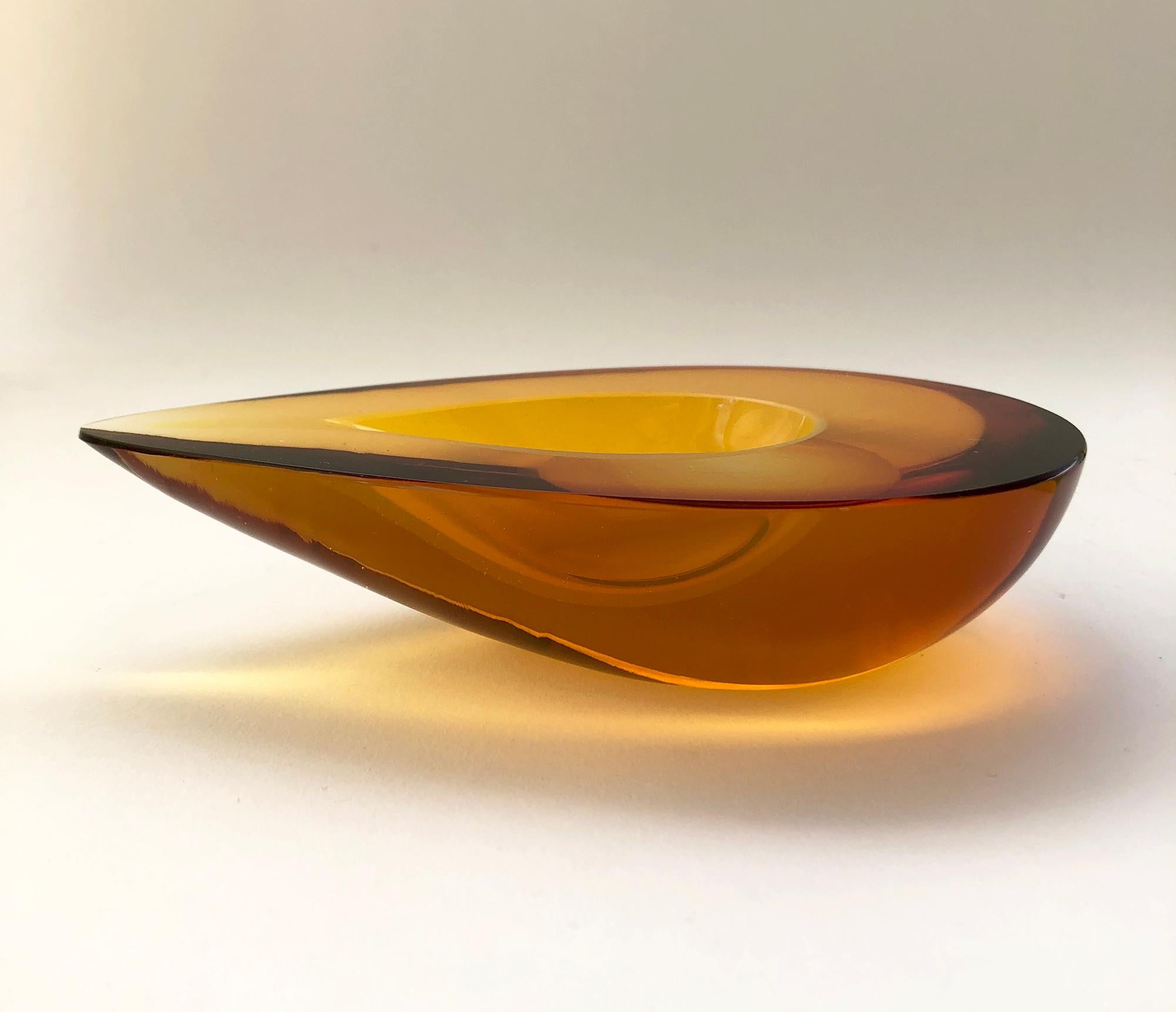 Murano Italian Modernist Amber Sommerso Small Teardrop Bowl  For Sale 1