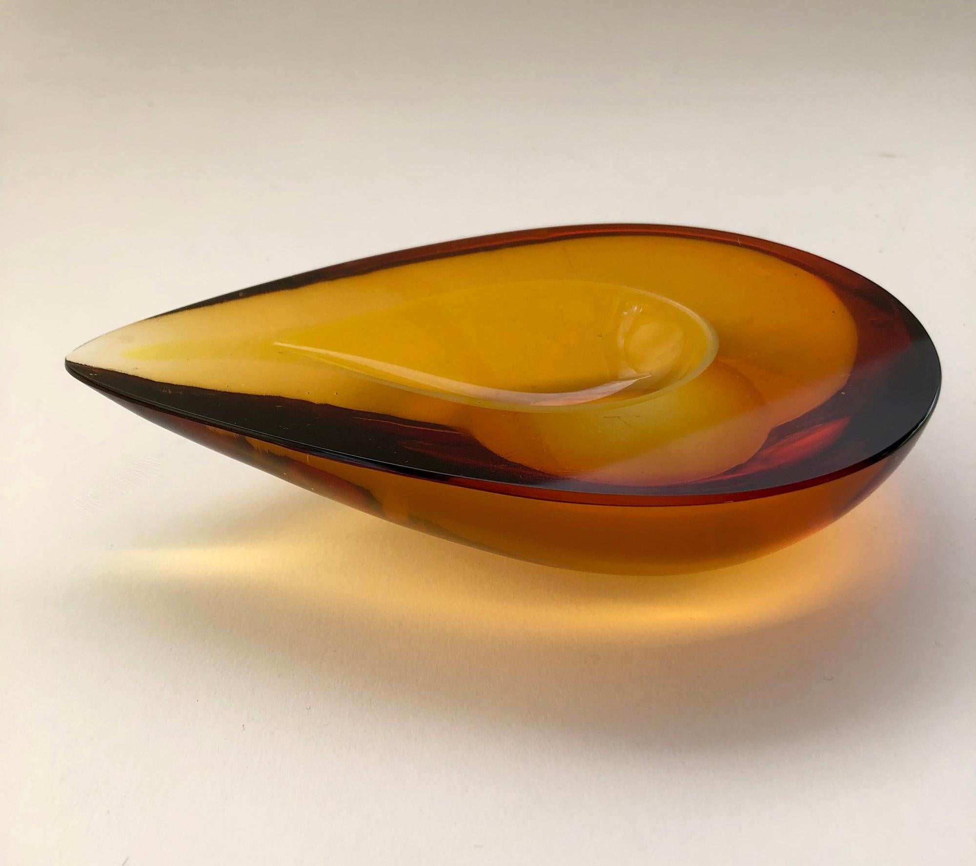 Murano Italian Modernist Amber Sommerso Small Teardrop Bowl For Sale 2