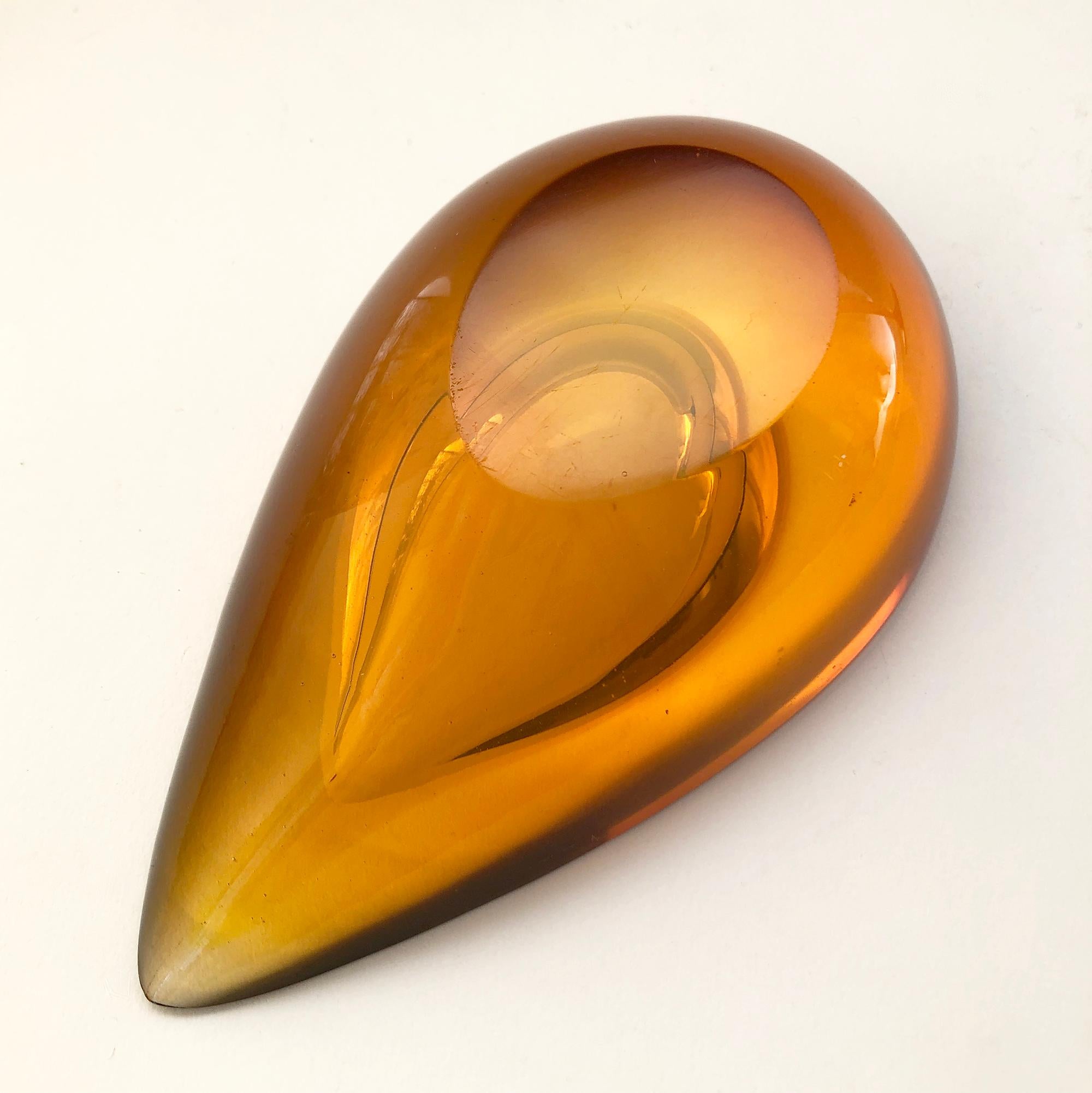 Murano Italian Modernist Amber Sommerso Small Teardrop Bowl For Sale 3