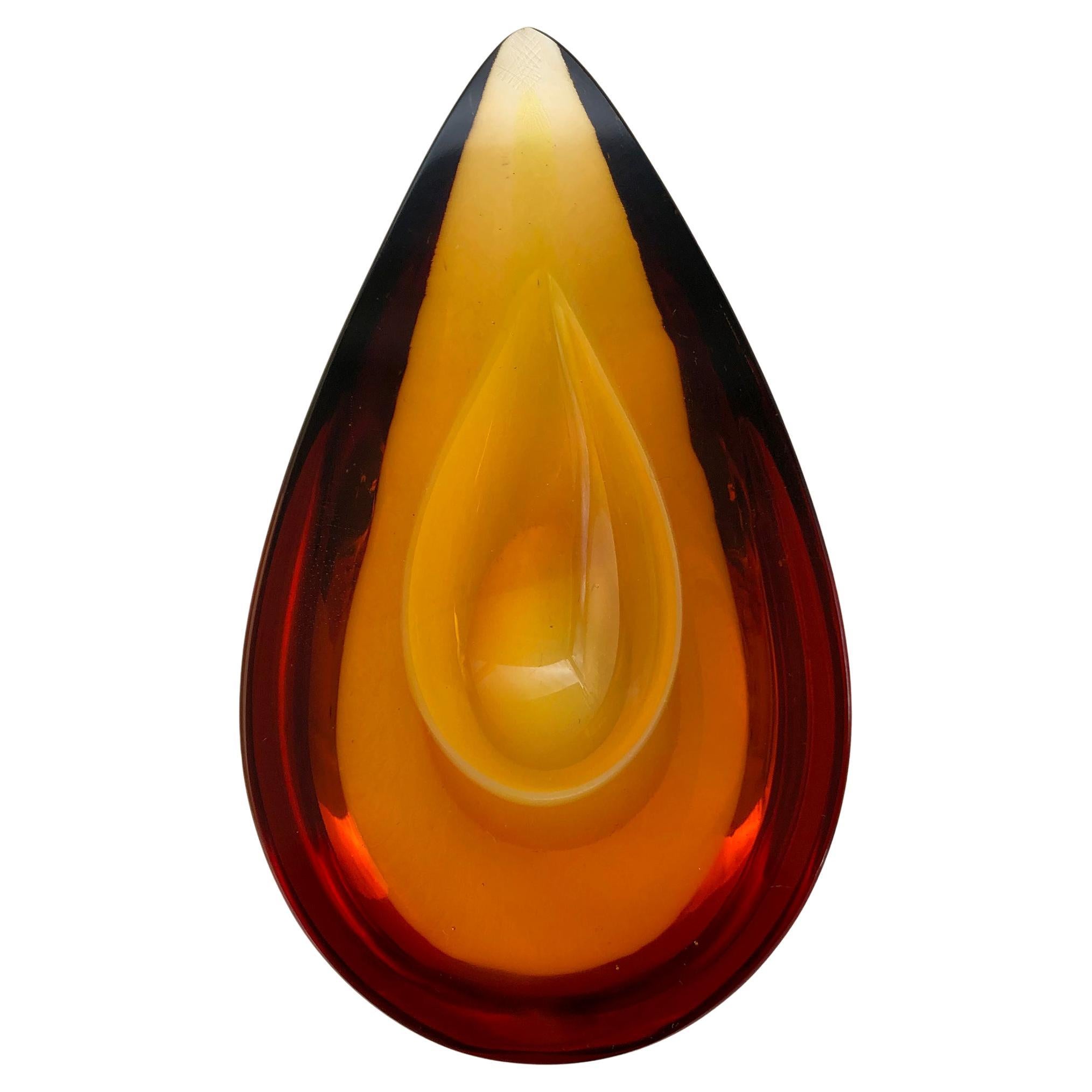 Petit bol Sommerso en forme de goutte d'eau en ambre de Murano, de style moderniste italien 