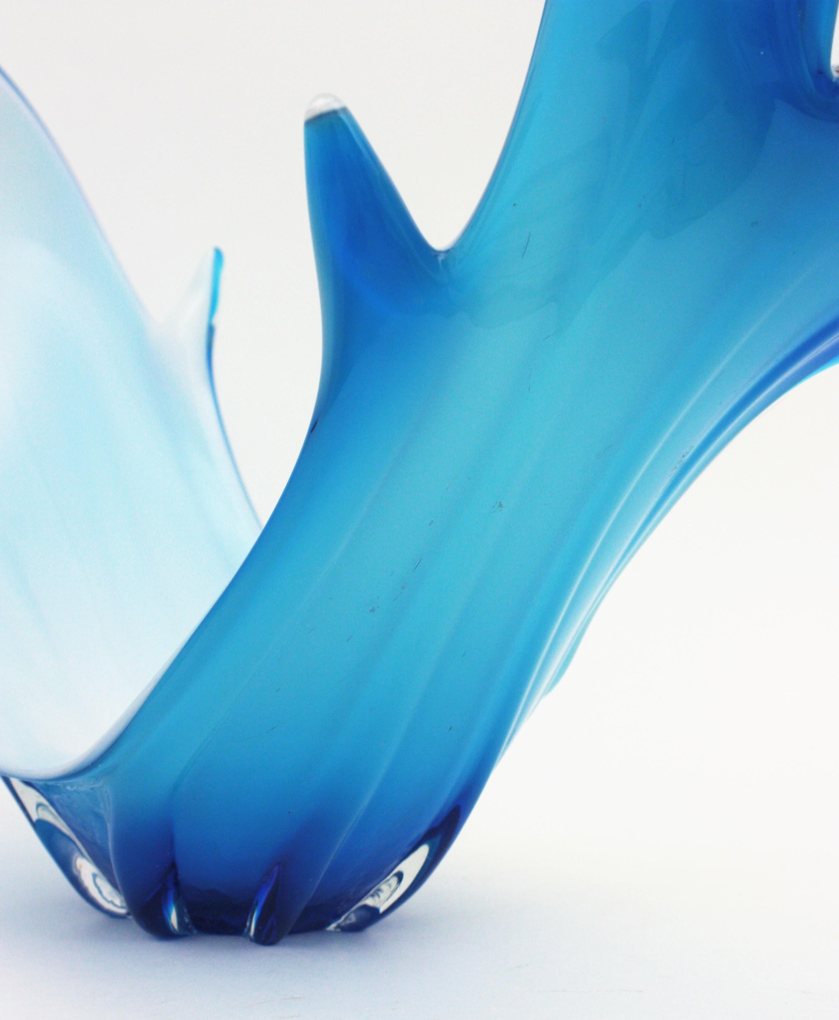 Murano Italian Modernist Blue White Glass Centerpiece Vase  4