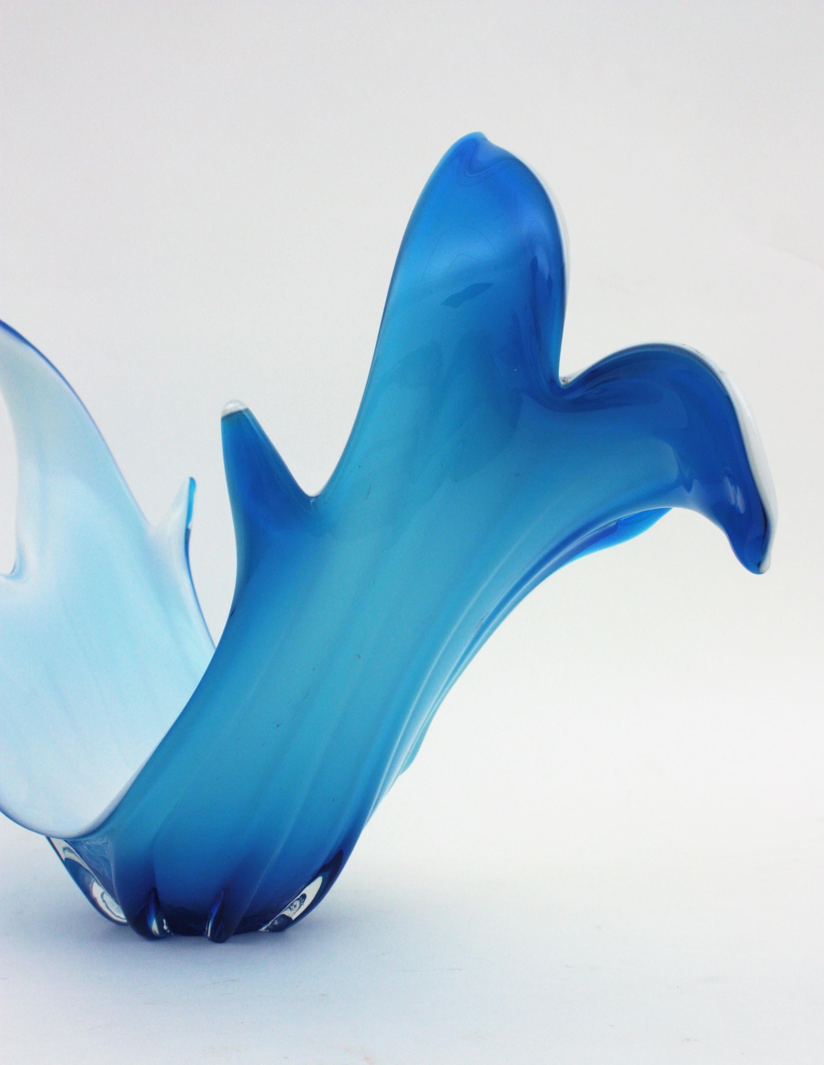 Murano Italian Modernist Blue White Glass Centerpiece Vase  5