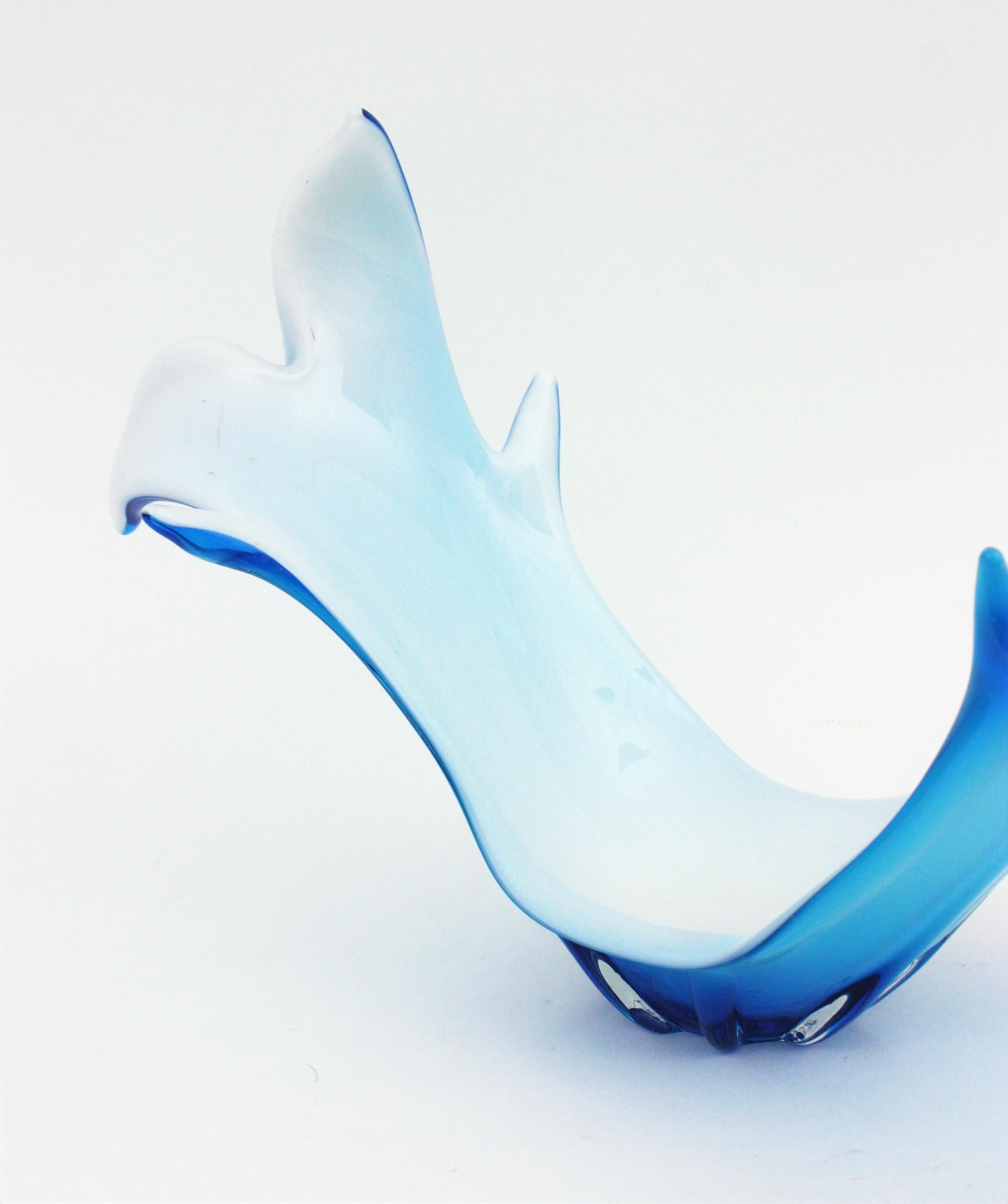 Murano Italian Modernist Blue White Glass Centerpiece Vase  6