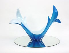 Florero de cristal blanco azul modernista italiano de Murano