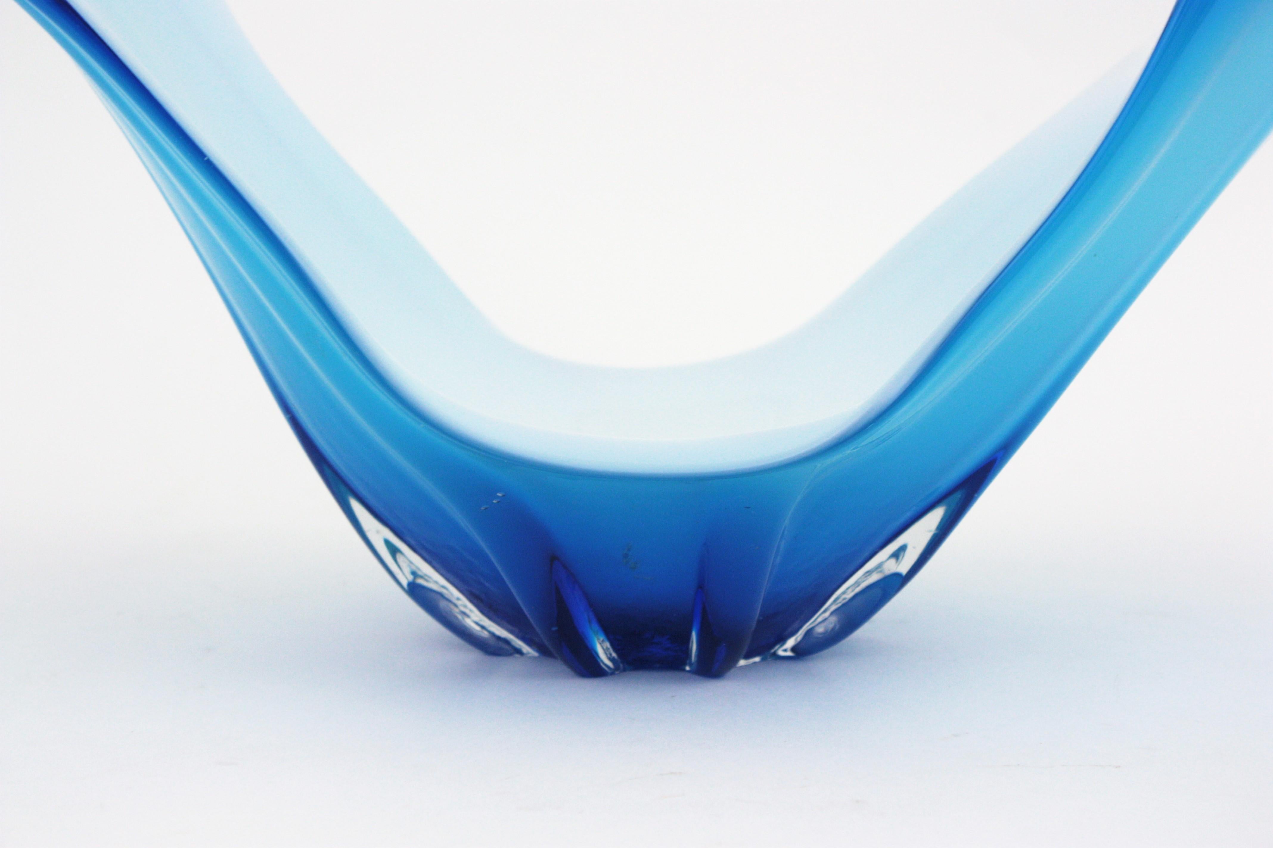 Mid-Century Modern Murano Italian Modernist Blue White Glass Centerpiece Vase 