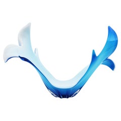 Murano Italian Modernist Blue White Glass Centerpiece Vase