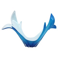 Murano Italian Modernist Blue White Glass Centerpiece Vase