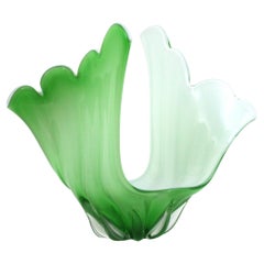 Murano Italian Modernist Green White Glass Centerpiece Vase