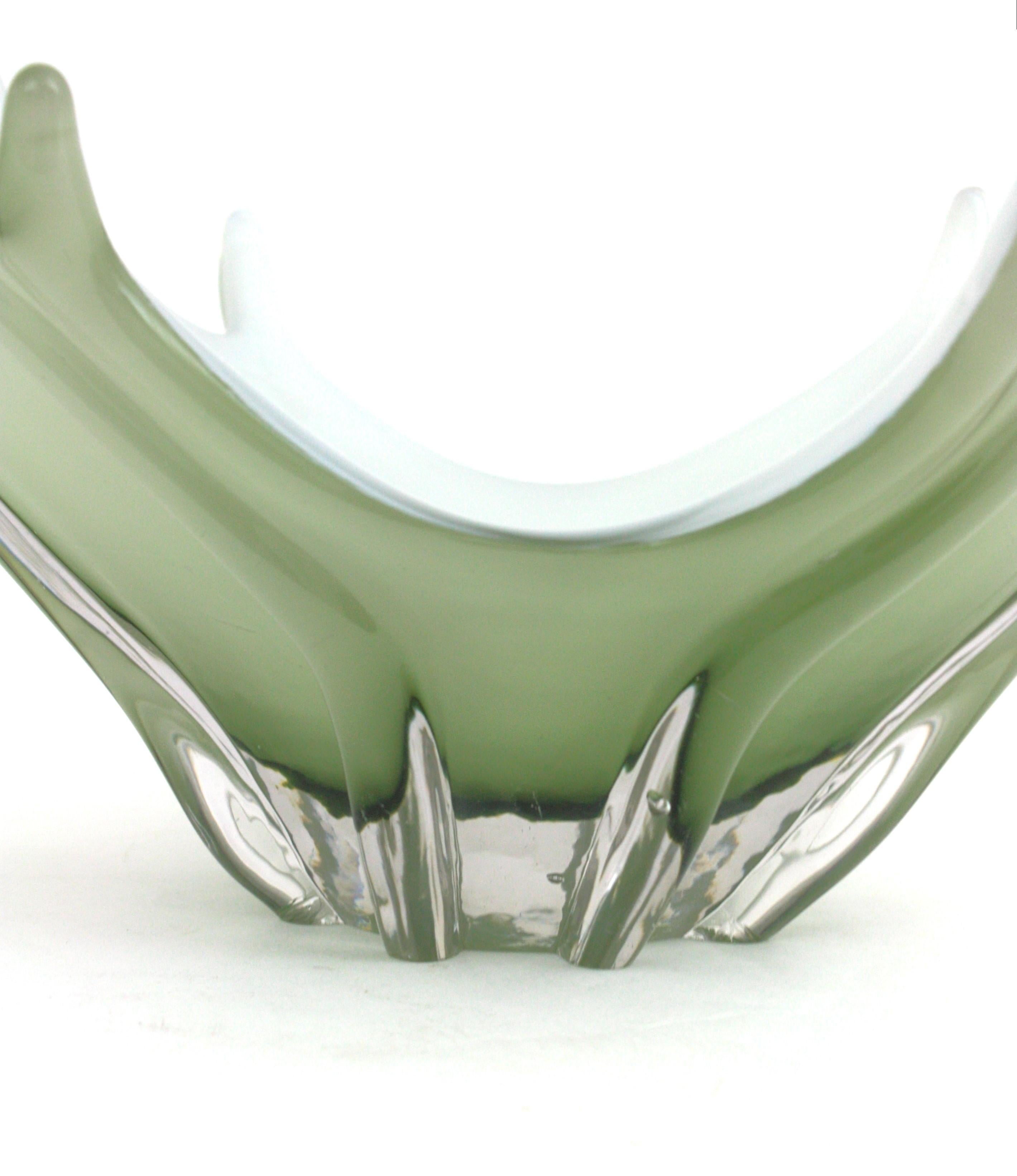 Murano Italian Modernist Pale Green White Glass Centerpiece Vase  For Sale 6