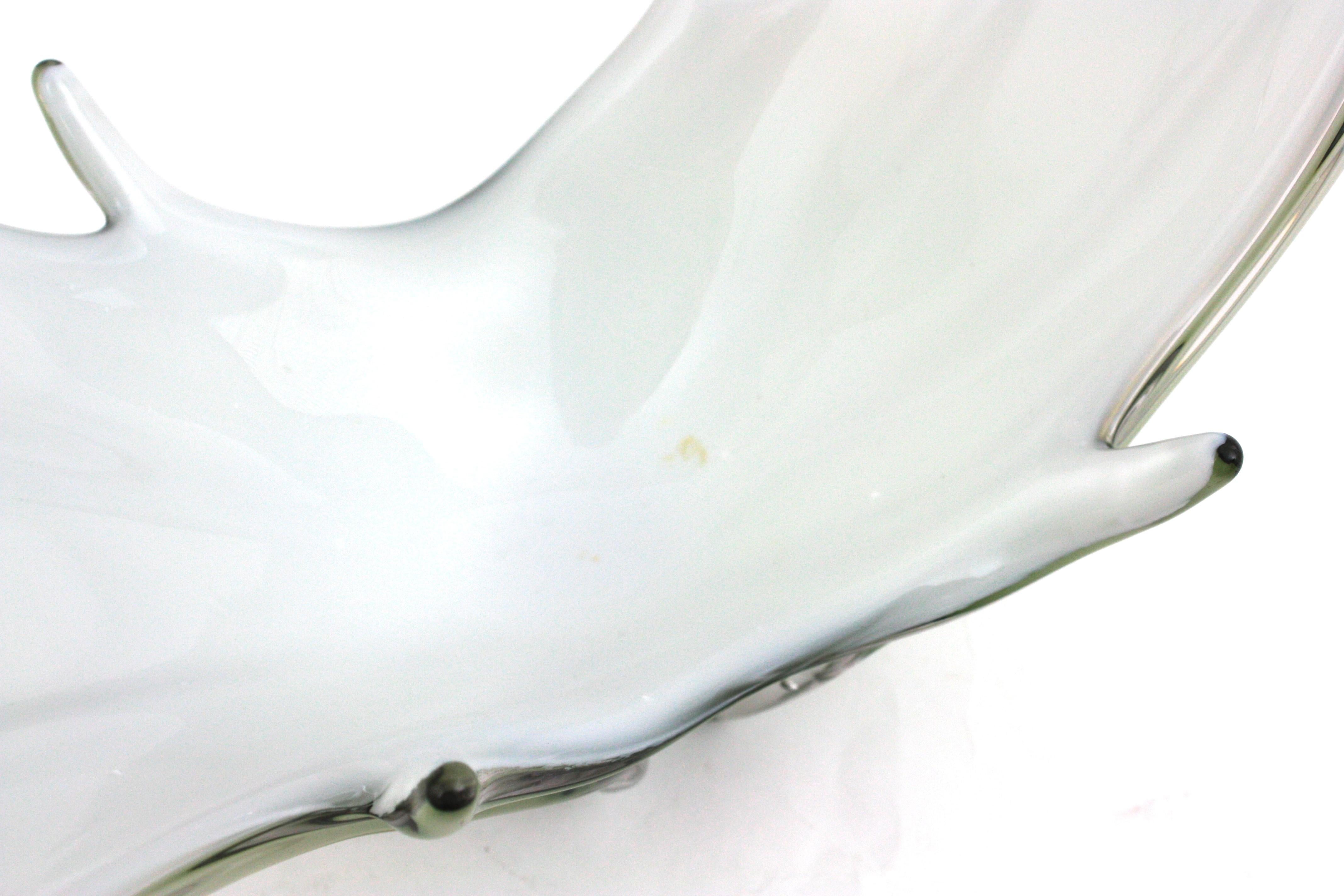 Murano Italian Modernist Pale Green White Glass Centerpiece Vase  For Sale 8