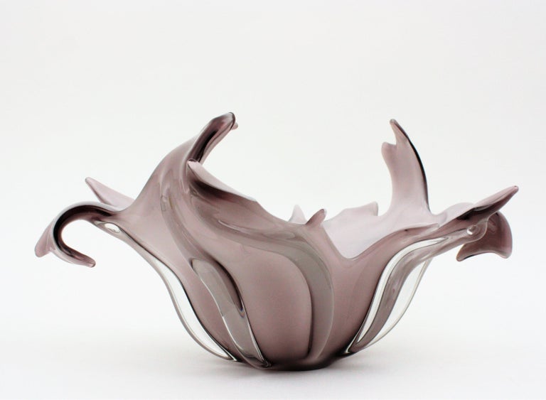 Murano Italian Modernist Purple White Glass Centerpiece Vase For Sale 5