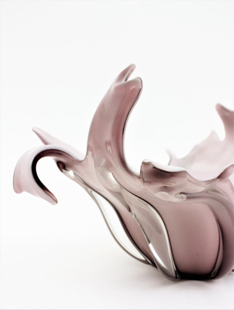 Murano Italian Modernist Purple White Glass Centerpiece Vase For Sale 7