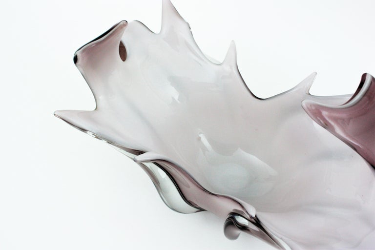 Murano Italian Modernist Purple White Glass Centerpiece Vase For Sale 8