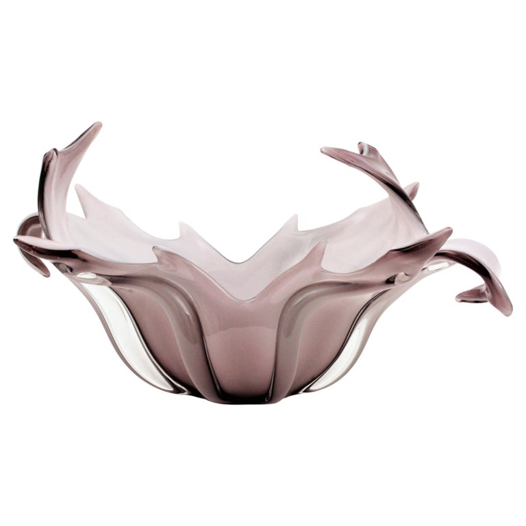 Mid-Century Modern Murano Italian Modernist Purple White Glass Centerpiece Vase For Sale