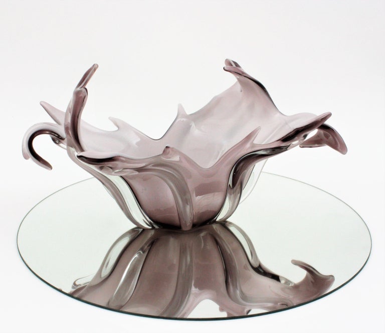Art Glass Murano Italian Modernist Purple White Glass Centerpiece Vase For Sale