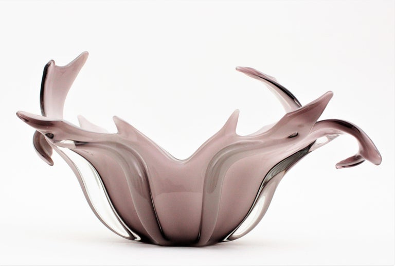 Murano Italian Modernist Purple White Glass Centerpiece Vase For Sale 1