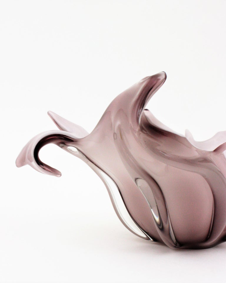 Murano Italian Modernist Purple White Glass Centerpiece Vase For Sale 2