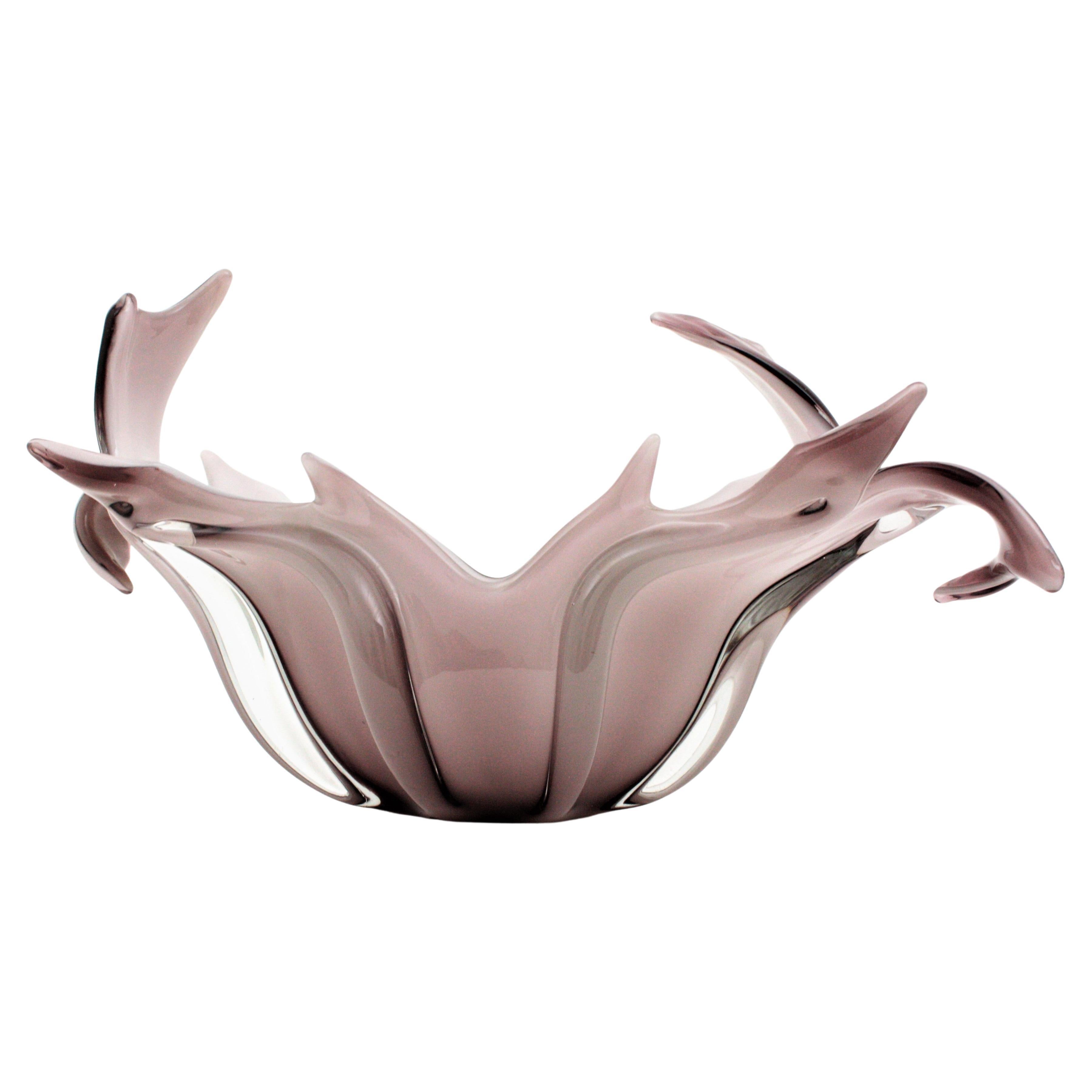 Murano Italian Modernist Purple White Glass Centerpiece Vase