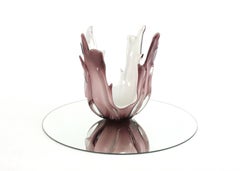 Murano Italian Modernist Purple White Glass Centerpiece Vase, Organic Design