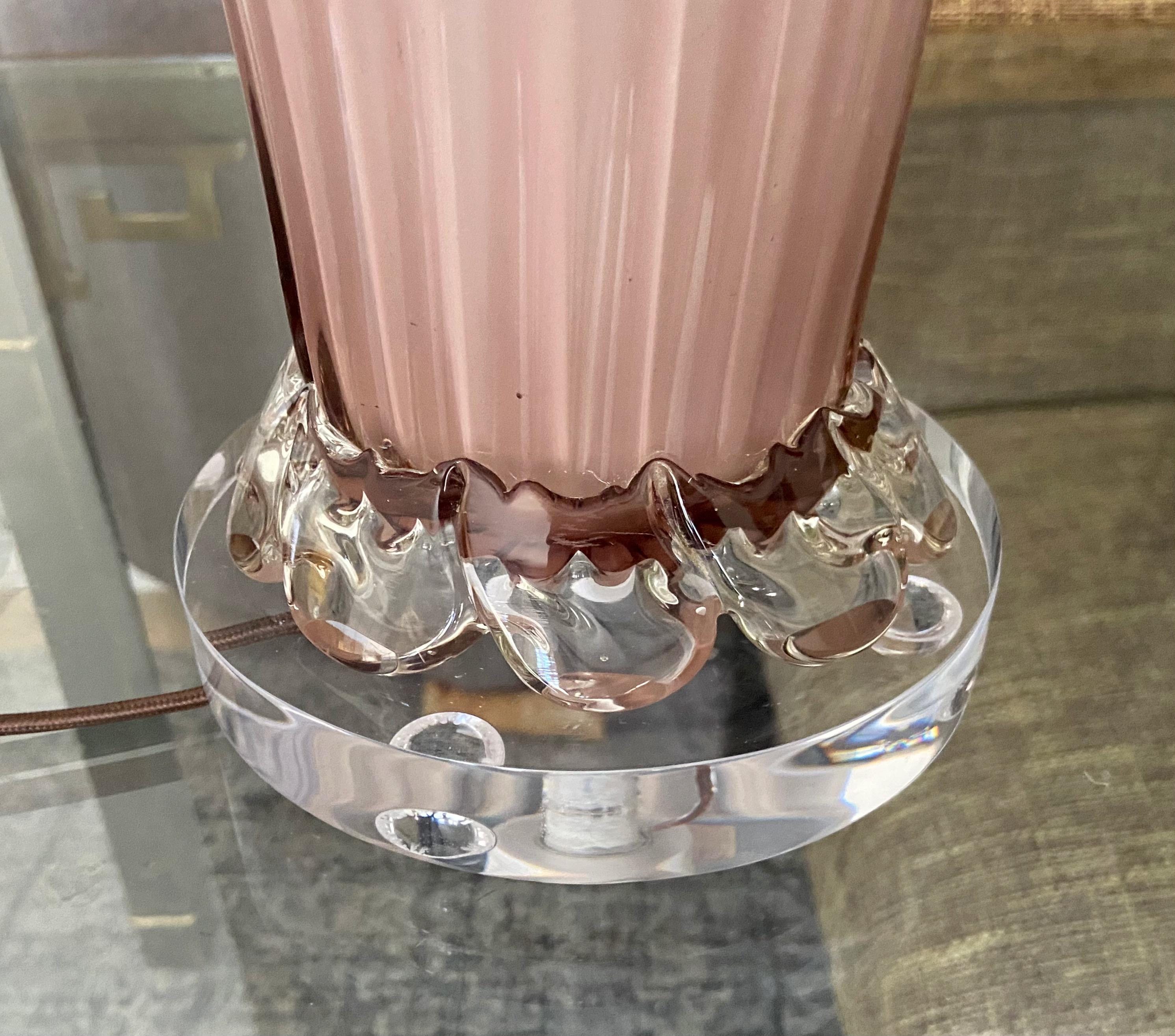 Murano Italian Pink Mauve Ribbed Glass Table Lamp 5