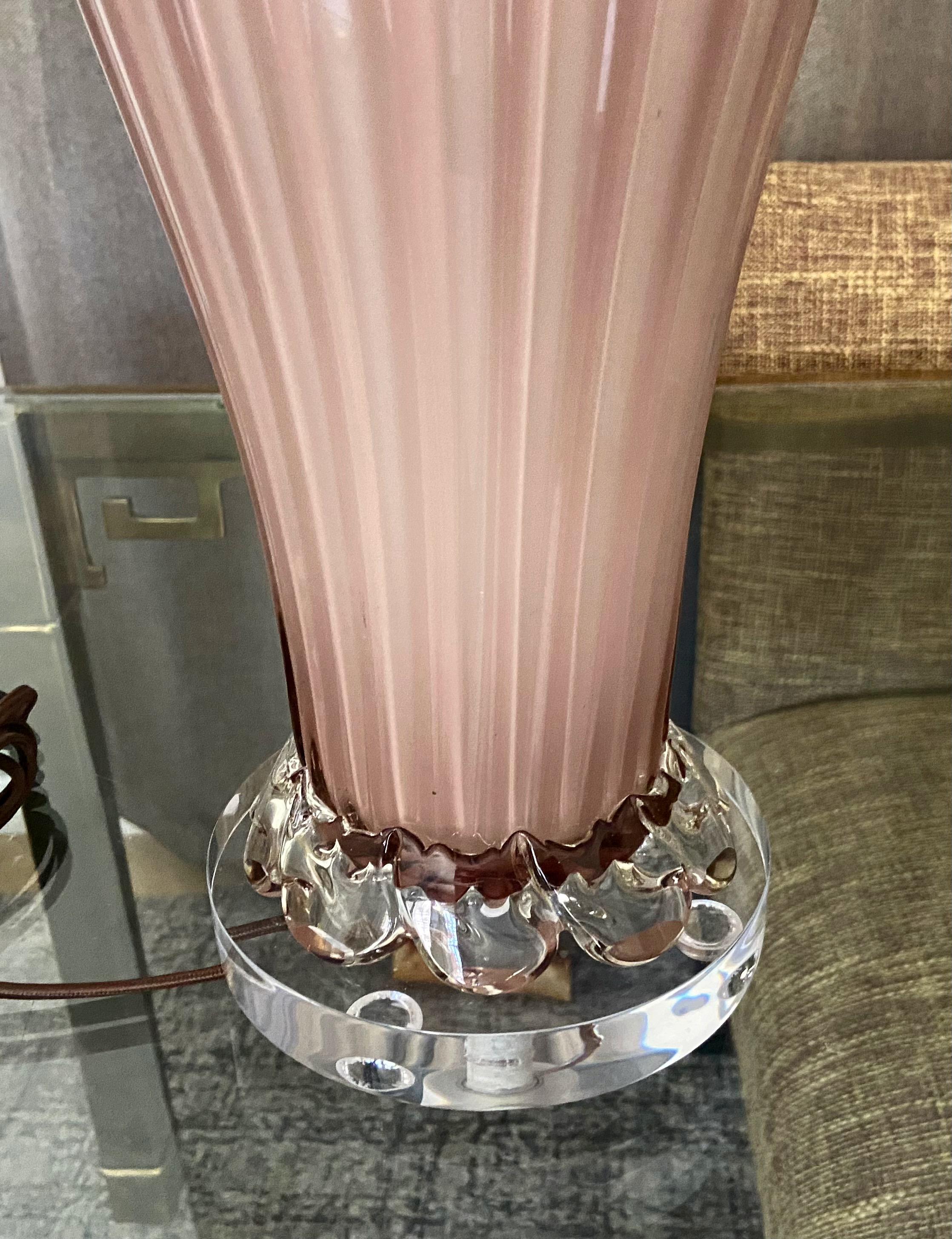 Murano Italian Pink Mauve Ribbed Glass Table Lamp 4